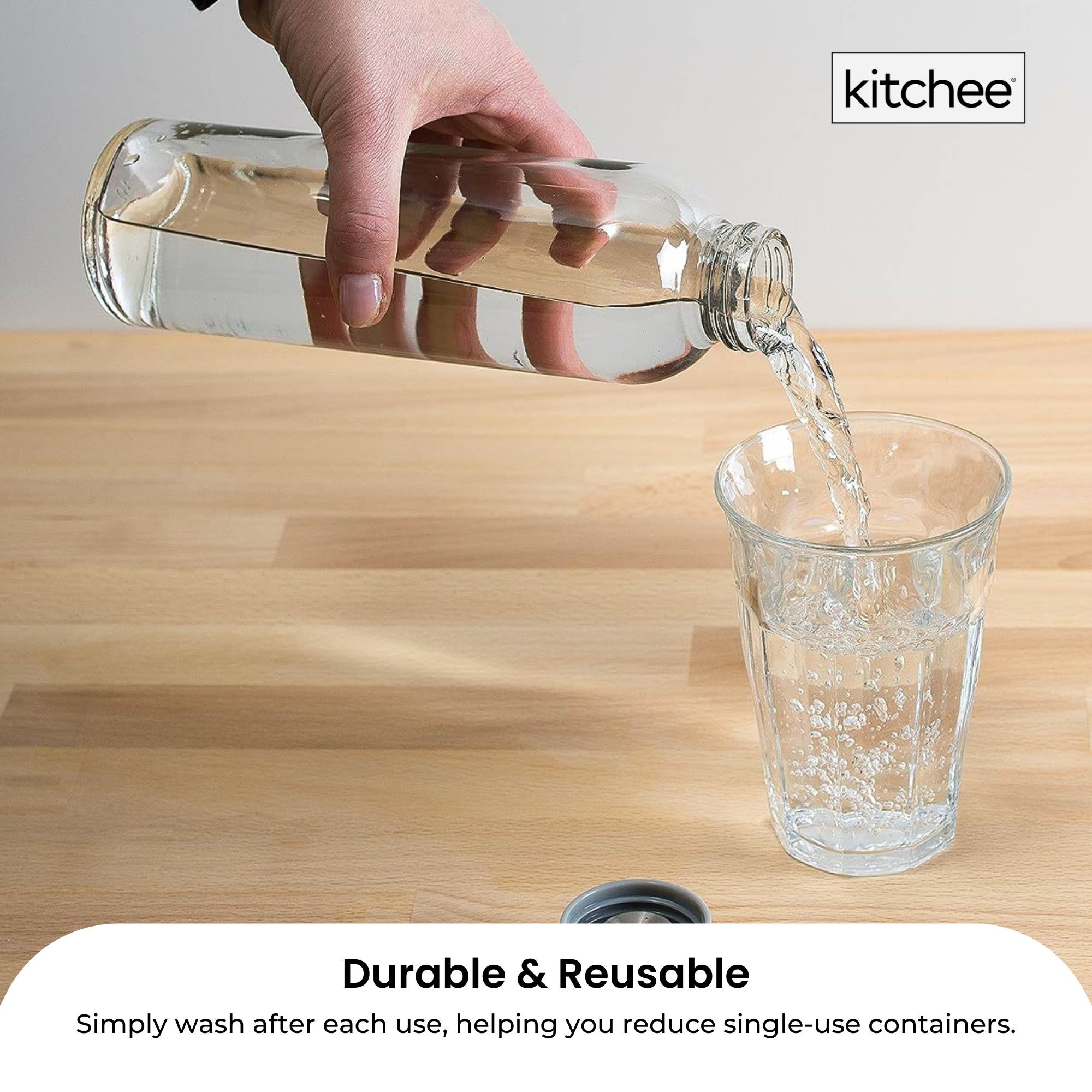 Kitchee 500ml Glass Water Bottle with Stainless Steel Lid - Set of 6 Drink Bottles 7