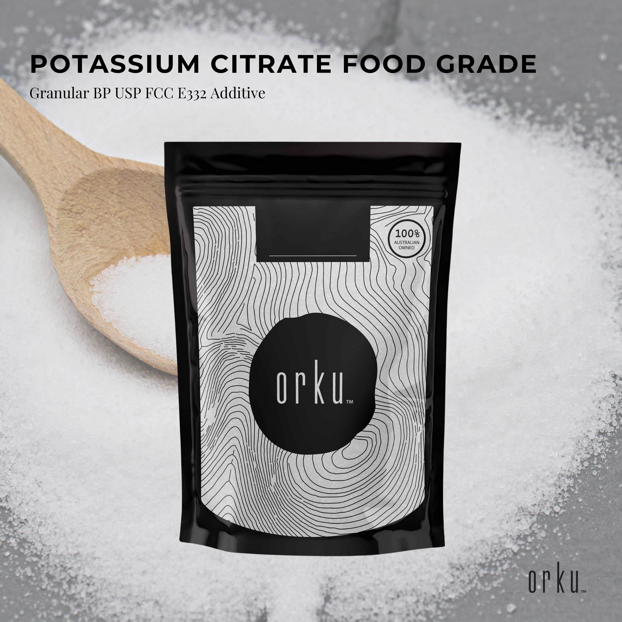 Orku 1Kg Potassium Citrate Food Grade - Granular BP USP FCC E332 Additive