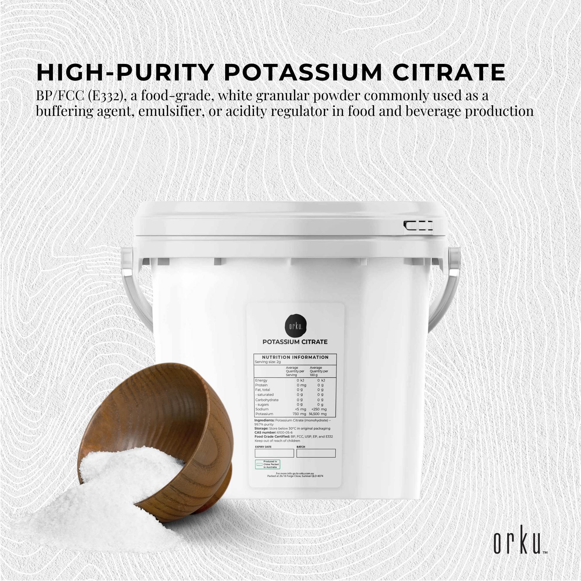 Orku 5Kg Potassium Citrate Food Grade Tub - Granular BP USP FCC E332 Additive 3