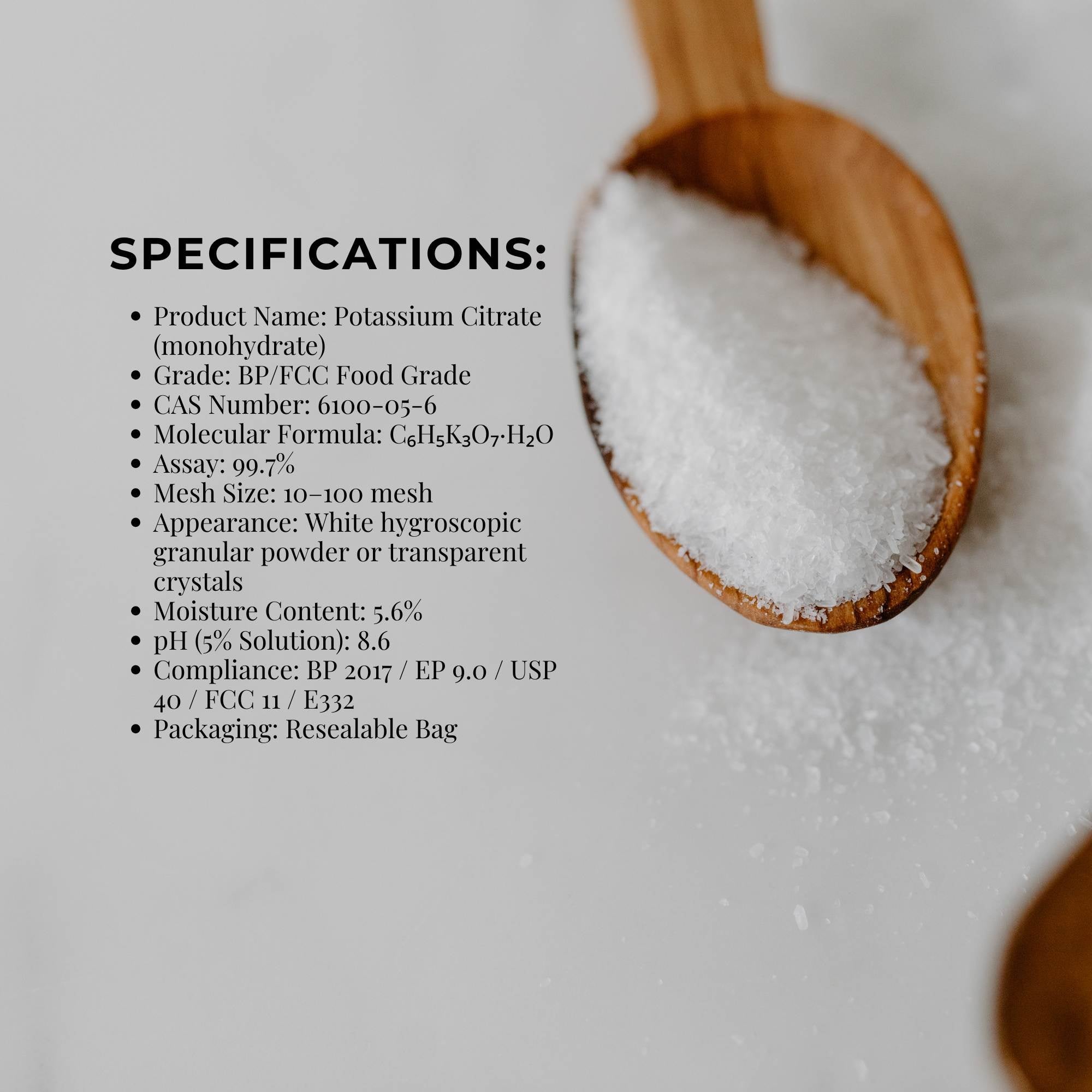 Orku 1.3Kg Potassium Citrate Food Grade Tub - Granular BP USP FCC E332 Additive 6