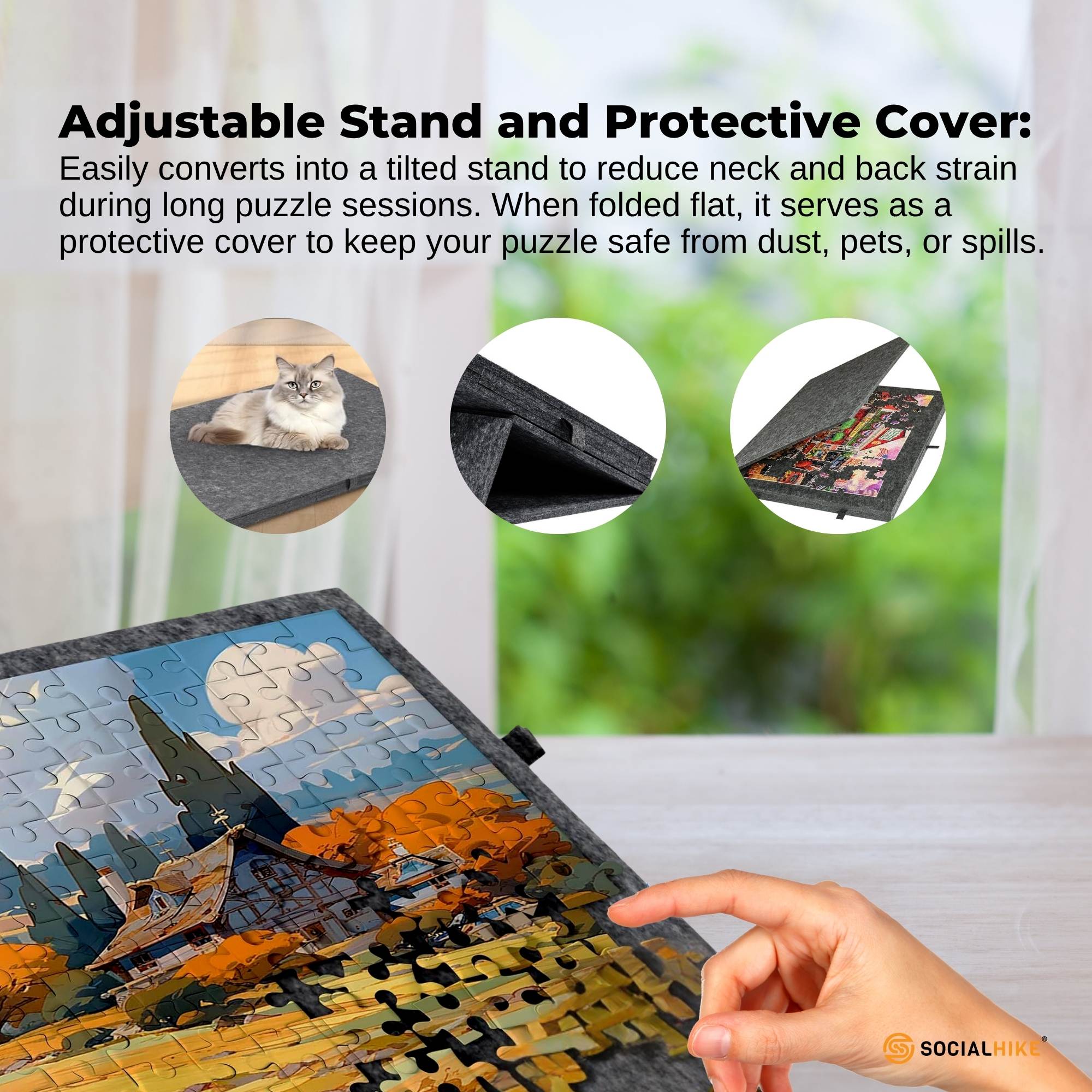 Social Hike Puzzle Felt Board 1500pcs - Folding Portable Stand Cover and Drawers 6