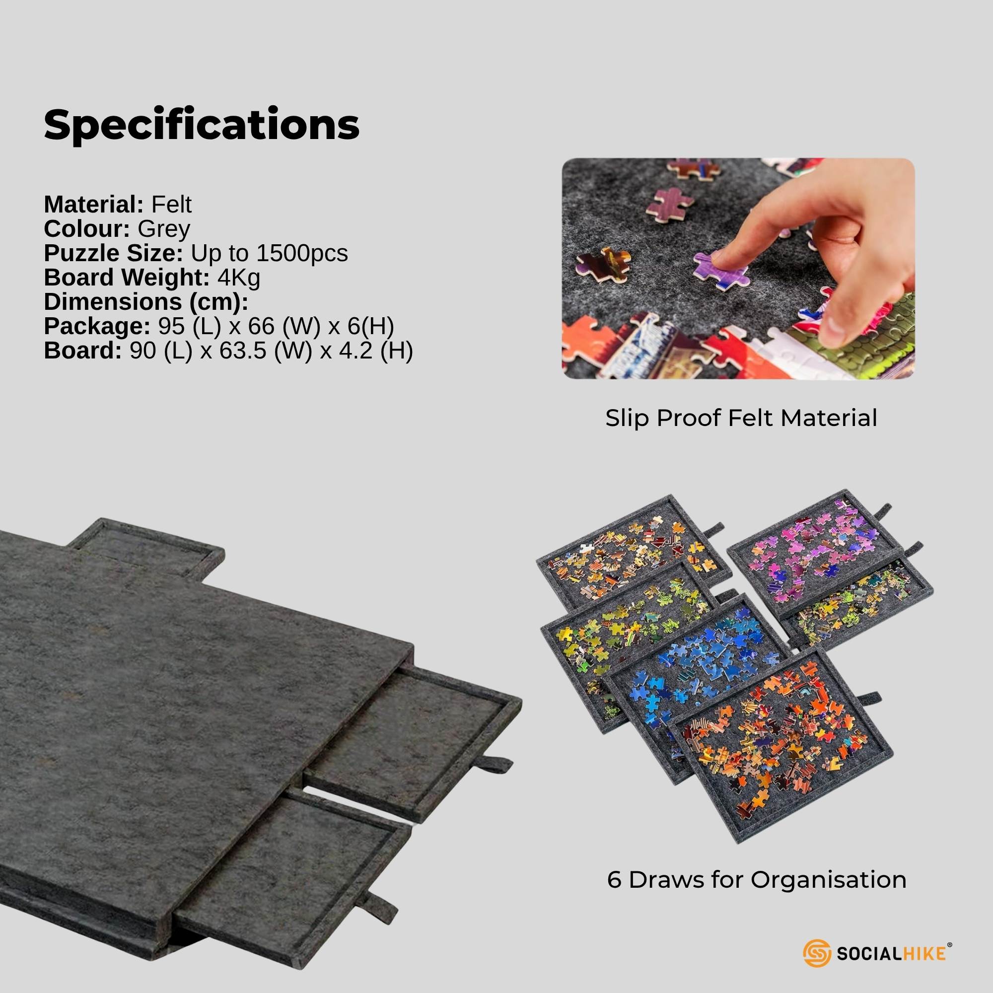 Social Hike Puzzle Felt Board 1500pcs - Folding Portable Stand Cover and Drawers 8