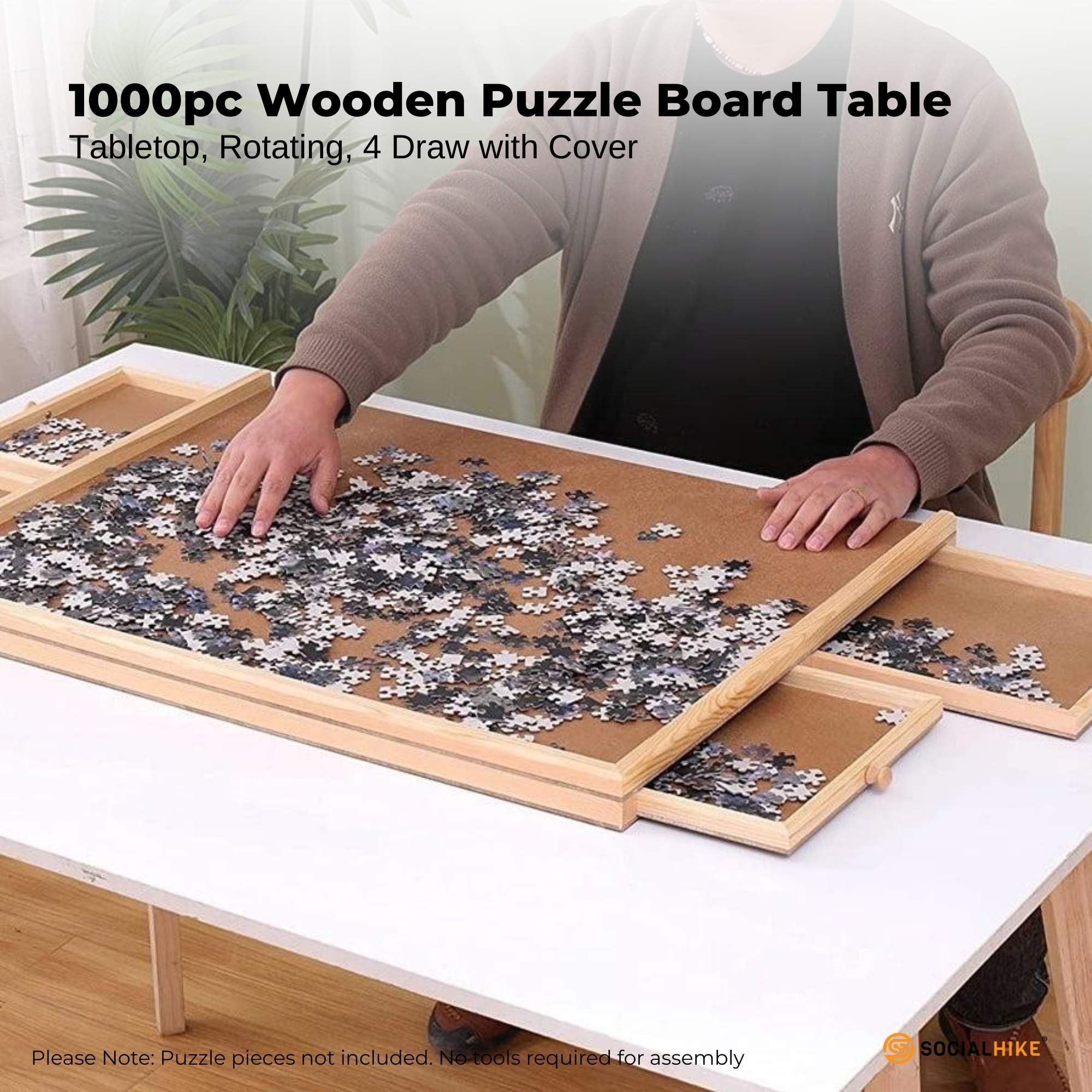 Social Hike 1000pcs Puzzle Board 4 Drawer with Cover -  Wooden Rotating Tabletop 3