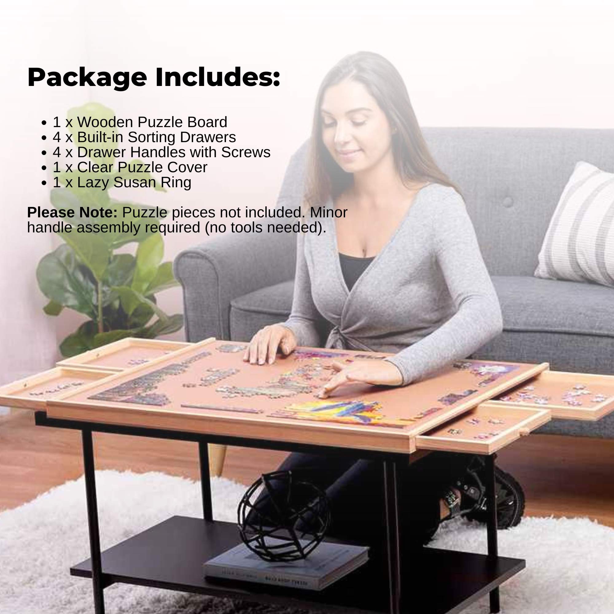 Social Hike 1000pcs Puzzle Board 4 Drawer with Cover -  Wooden Rotating Tabletop 10