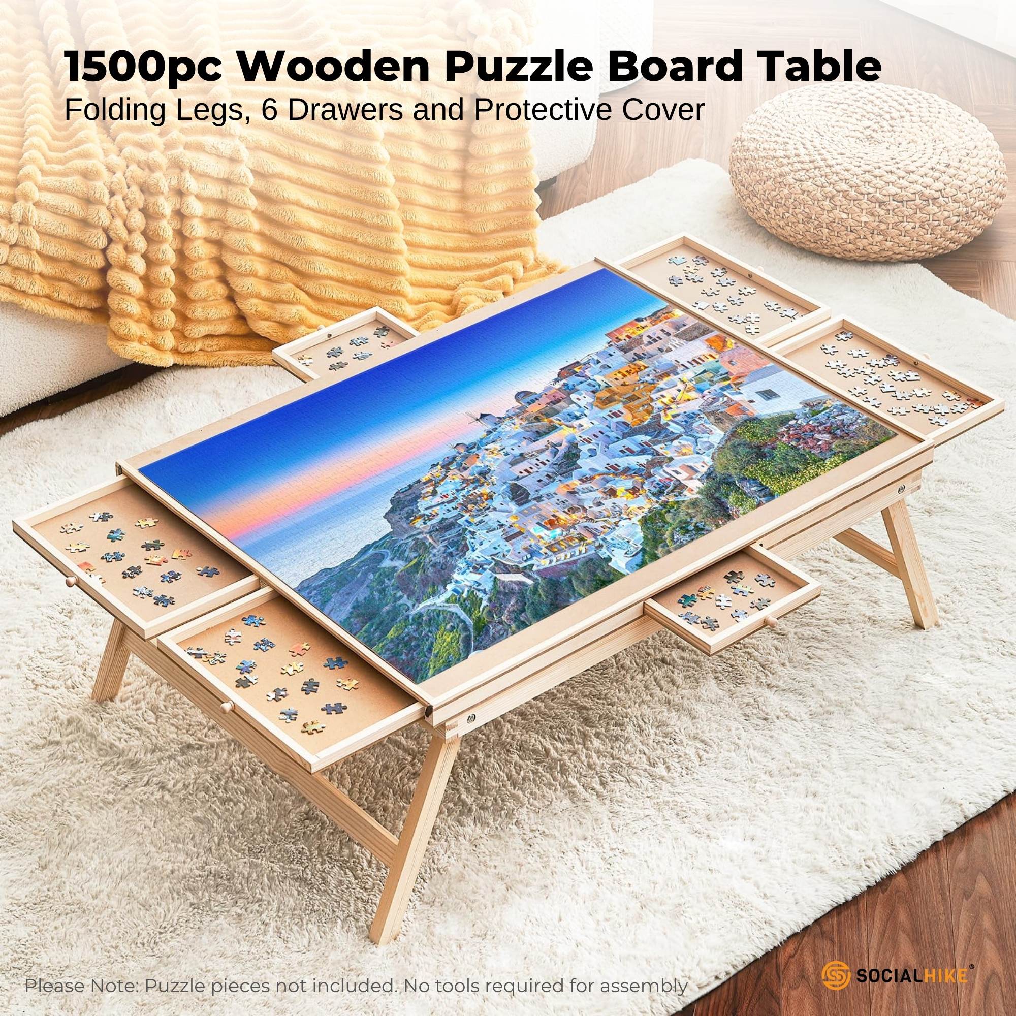 Social Hike 1500pcs Puzzle Board Table 6 Drawer with Cover - Wooden Folding Legs 3