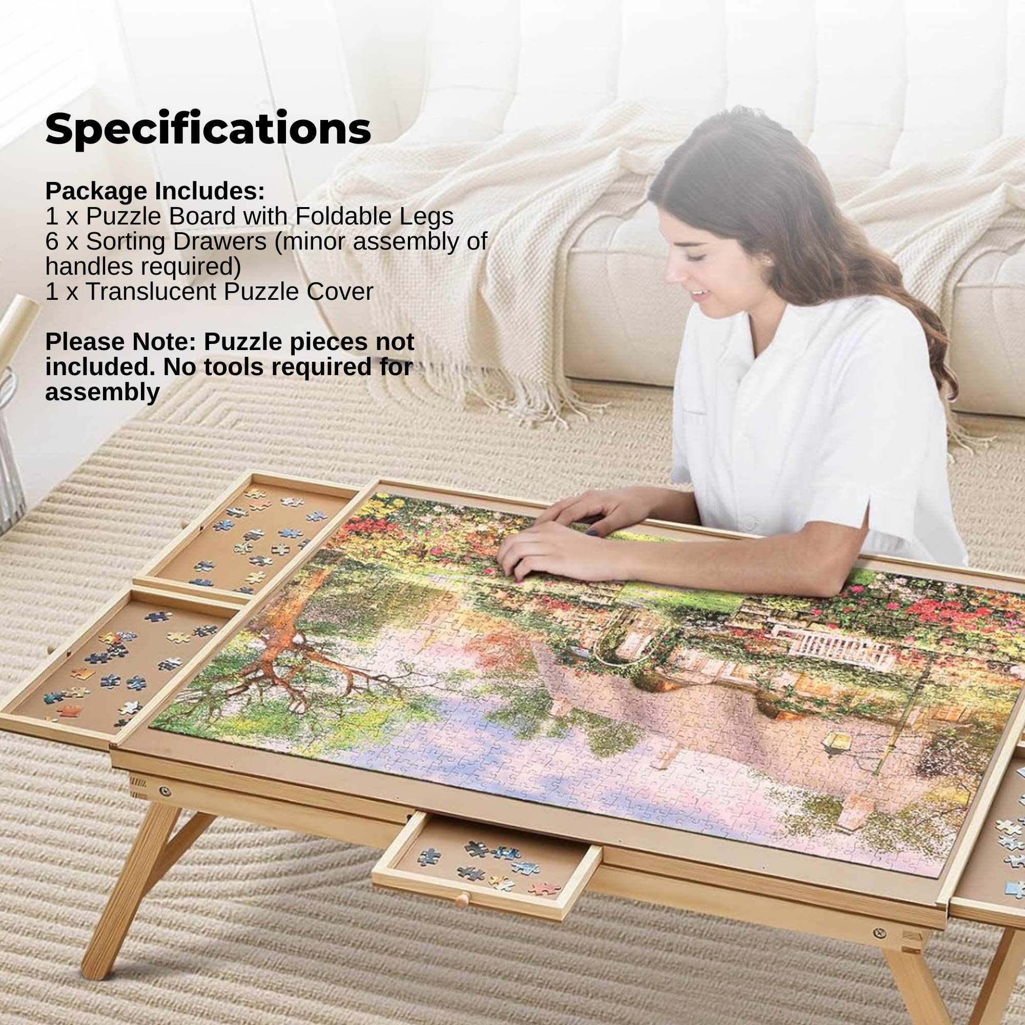 Social Hike 1500pcs Puzzle Board Table 6 Drawer with Cover - Wooden Folding Legs 9