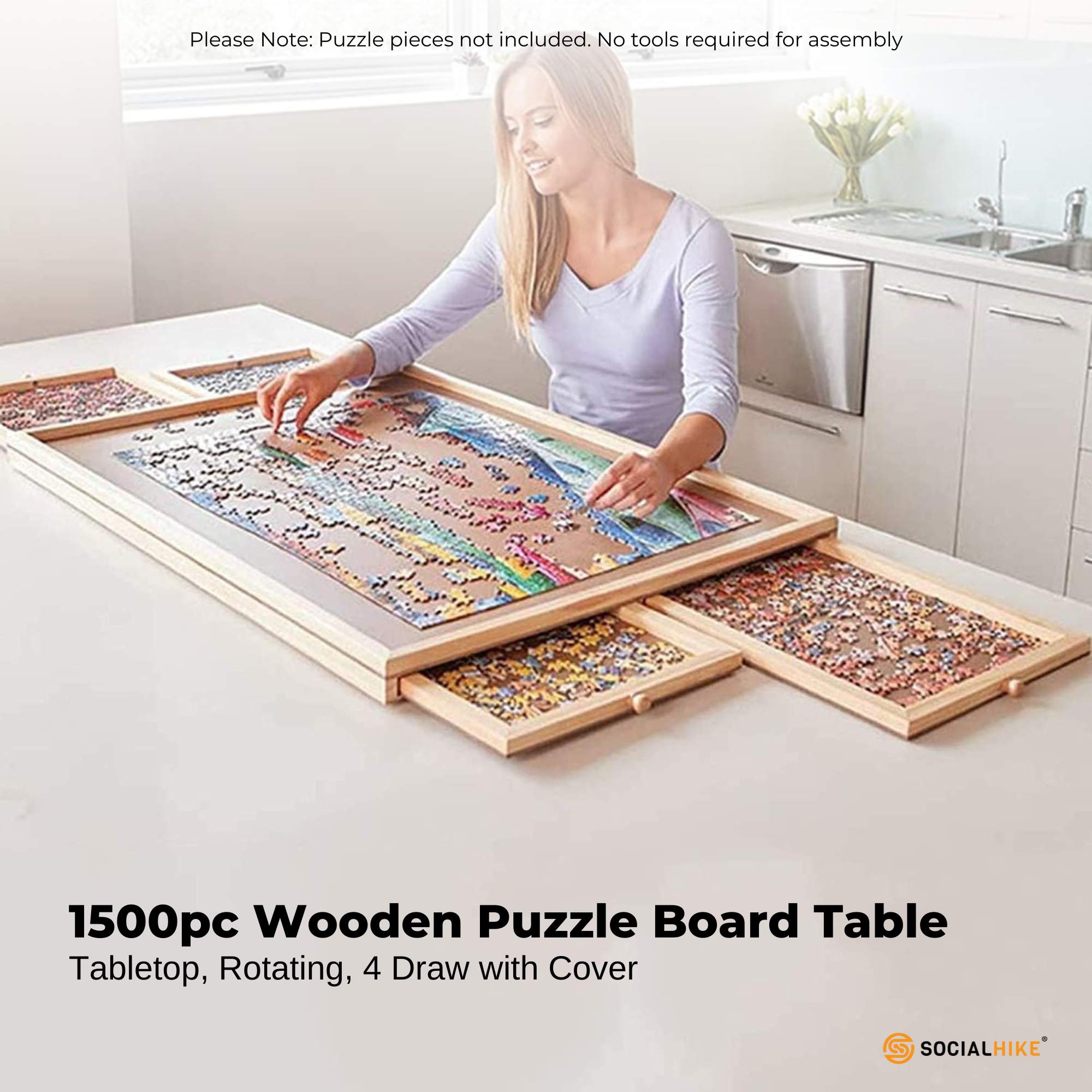 Social Hike 1500pcs Puzzle Board 4 Drawer with Cover - Wooden Rotating Tabletop 3