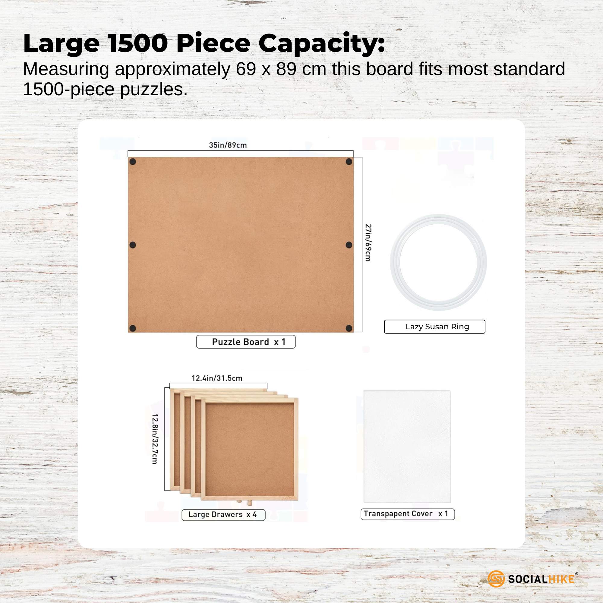 Social Hike 1500pcs Puzzle Board 4 Drawer with Cover - Wooden Rotating Tabletop 4