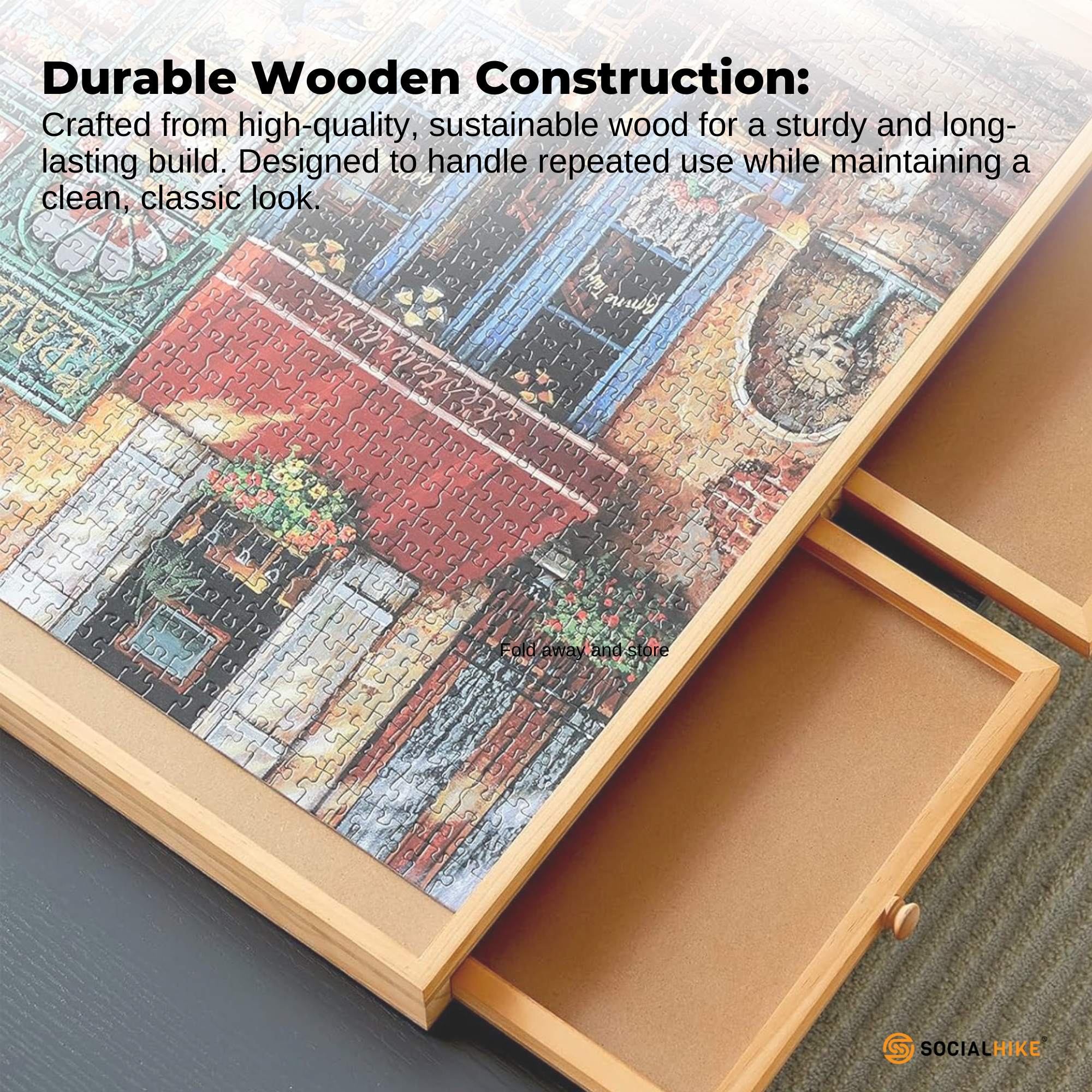 Social Hike 1500pcs Puzzle Board 4 Drawer with Cover - Wooden Rotating Tabletop 5