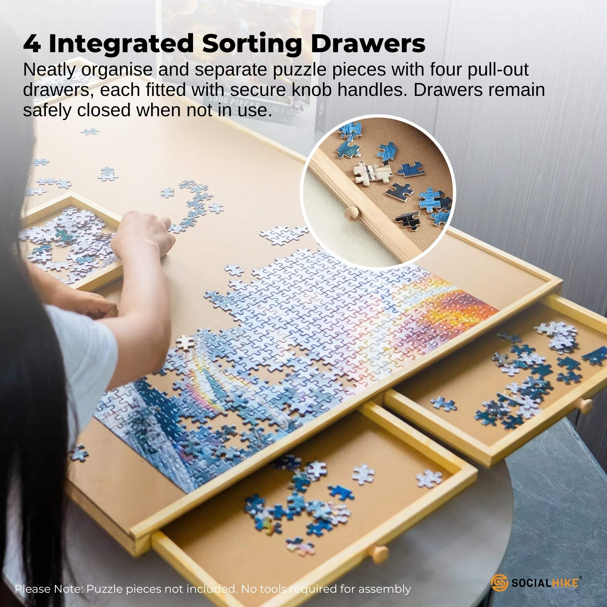 Social Hike 1500pcs Puzzle Board 4 Drawer with Cover - Wooden Rotating Tabletop 6