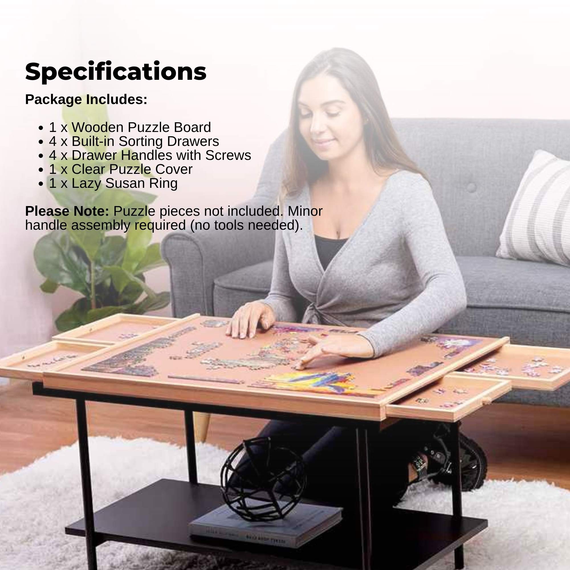 Social Hike 1500pcs Puzzle Board 4 Drawer with Cover - Wooden Rotating Tabletop 10
