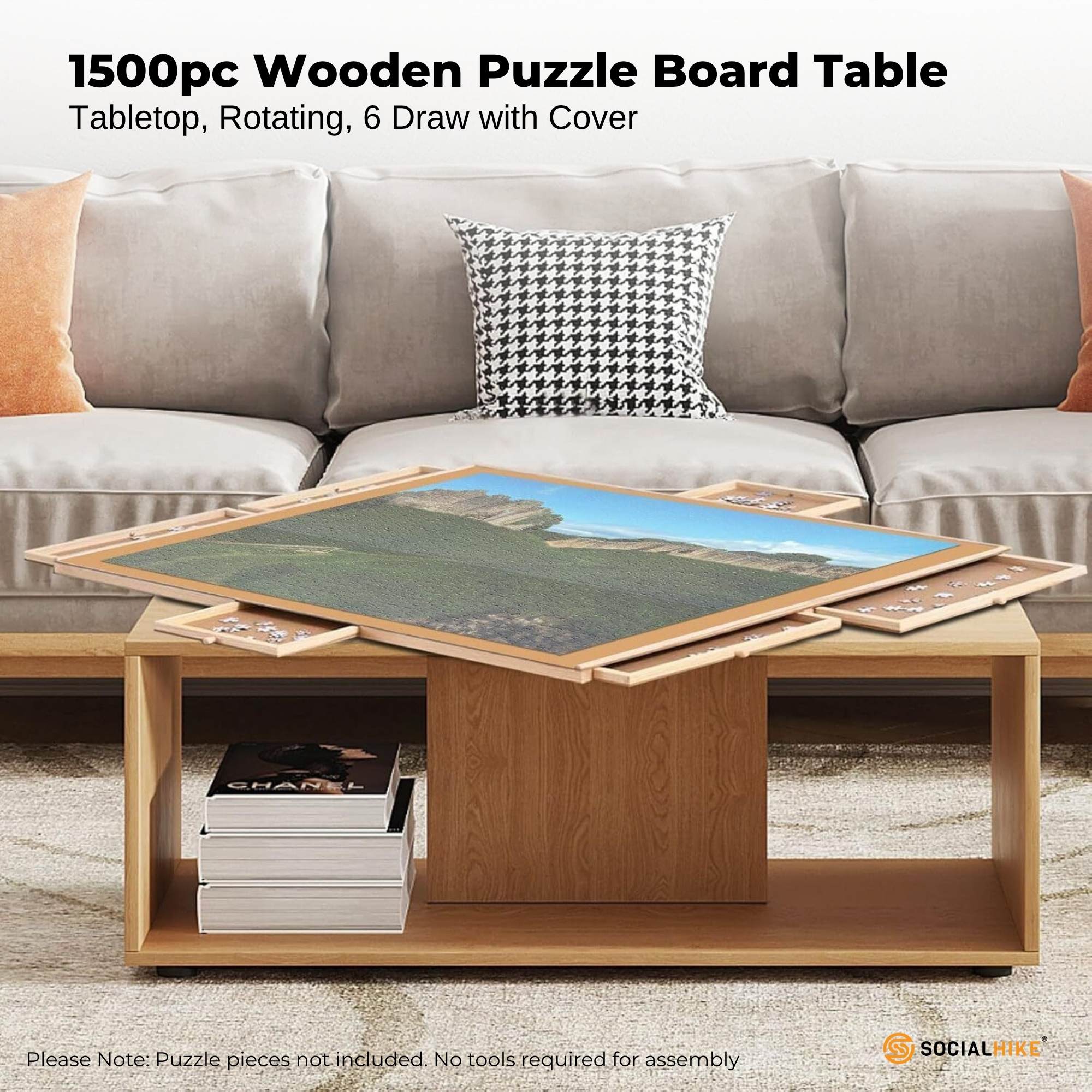 Social Hike 1500pcs Puzzle Board 6 Drawer with Cover - Wooden Rotating Tabletop 3