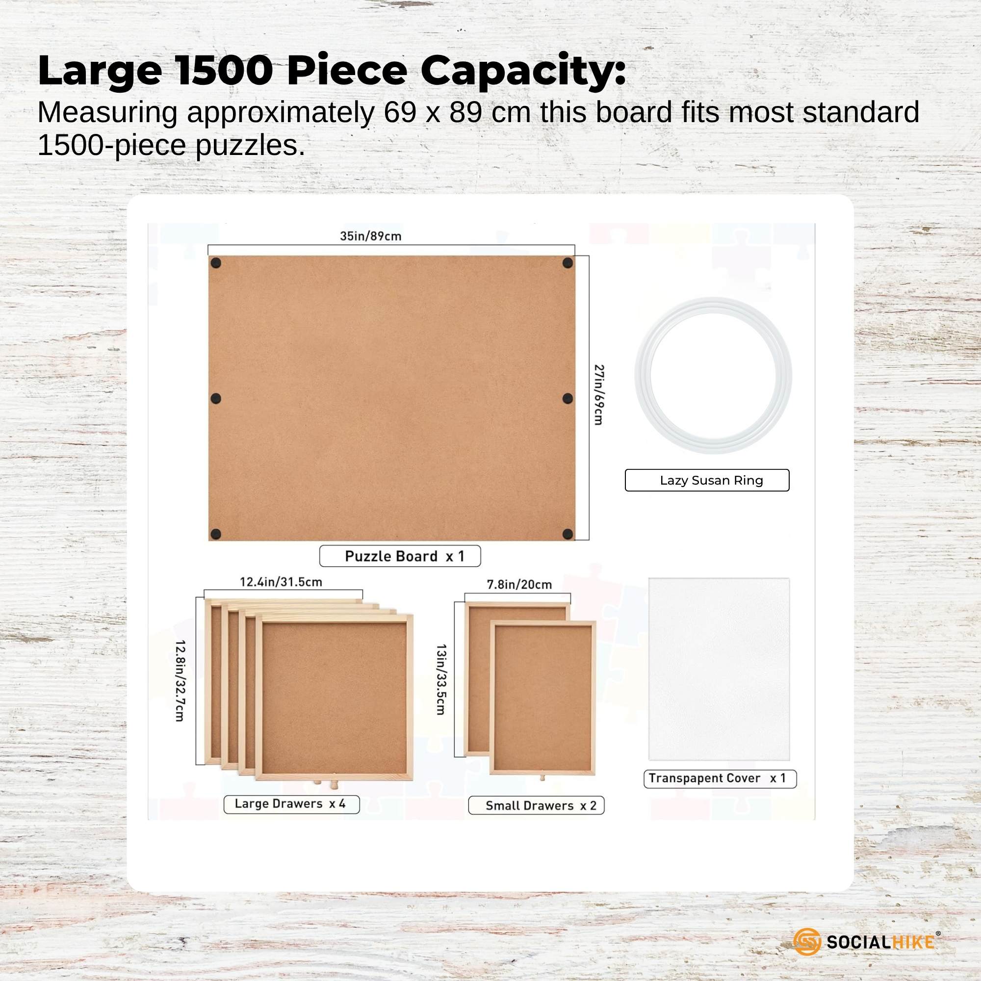 Social Hike 1500pcs Puzzle Board 6 Drawer with Cover - Wooden Rotating Tabletop 4