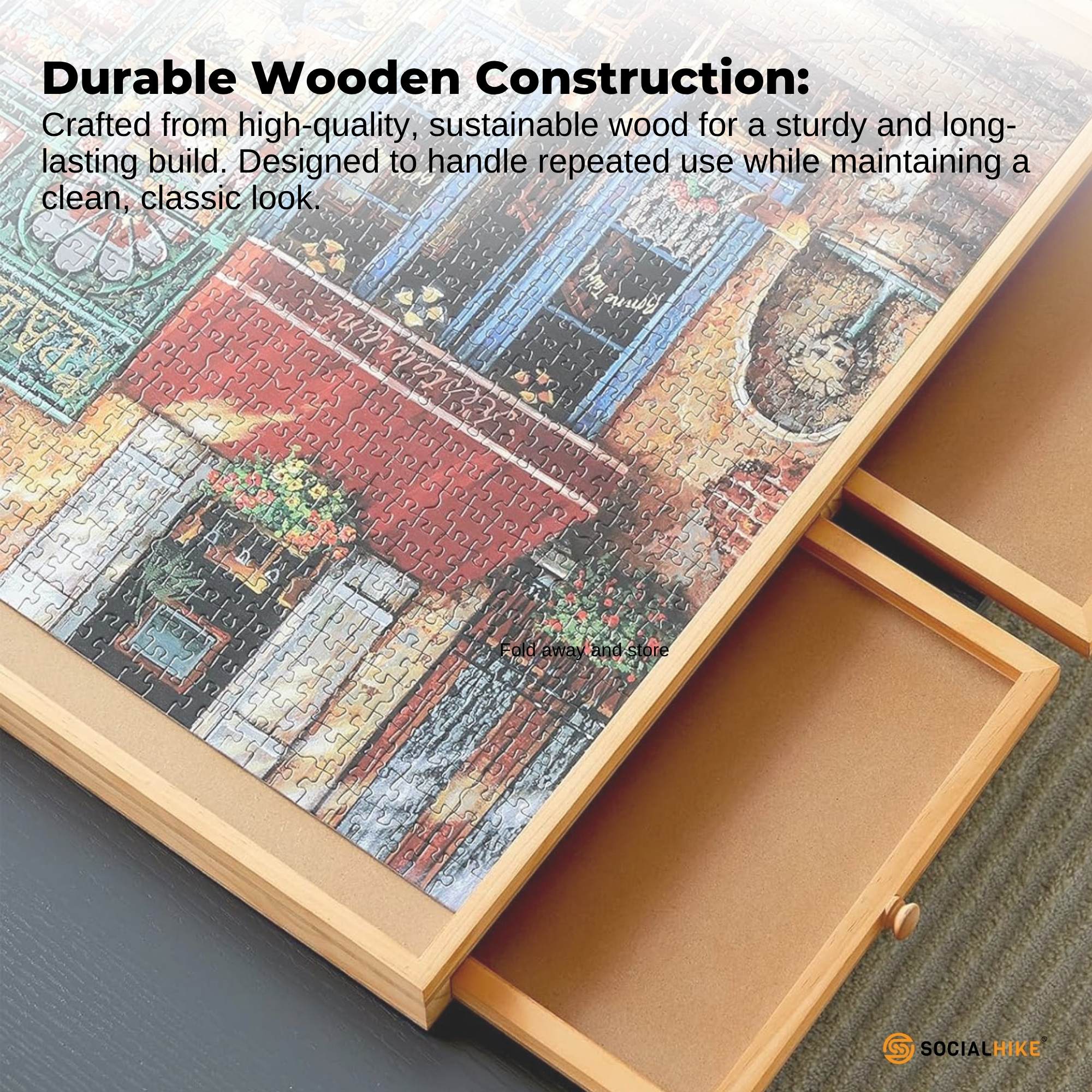 Social Hike 1500pcs Puzzle Board 6 Drawer with Cover - Wooden Rotating Tabletop 5