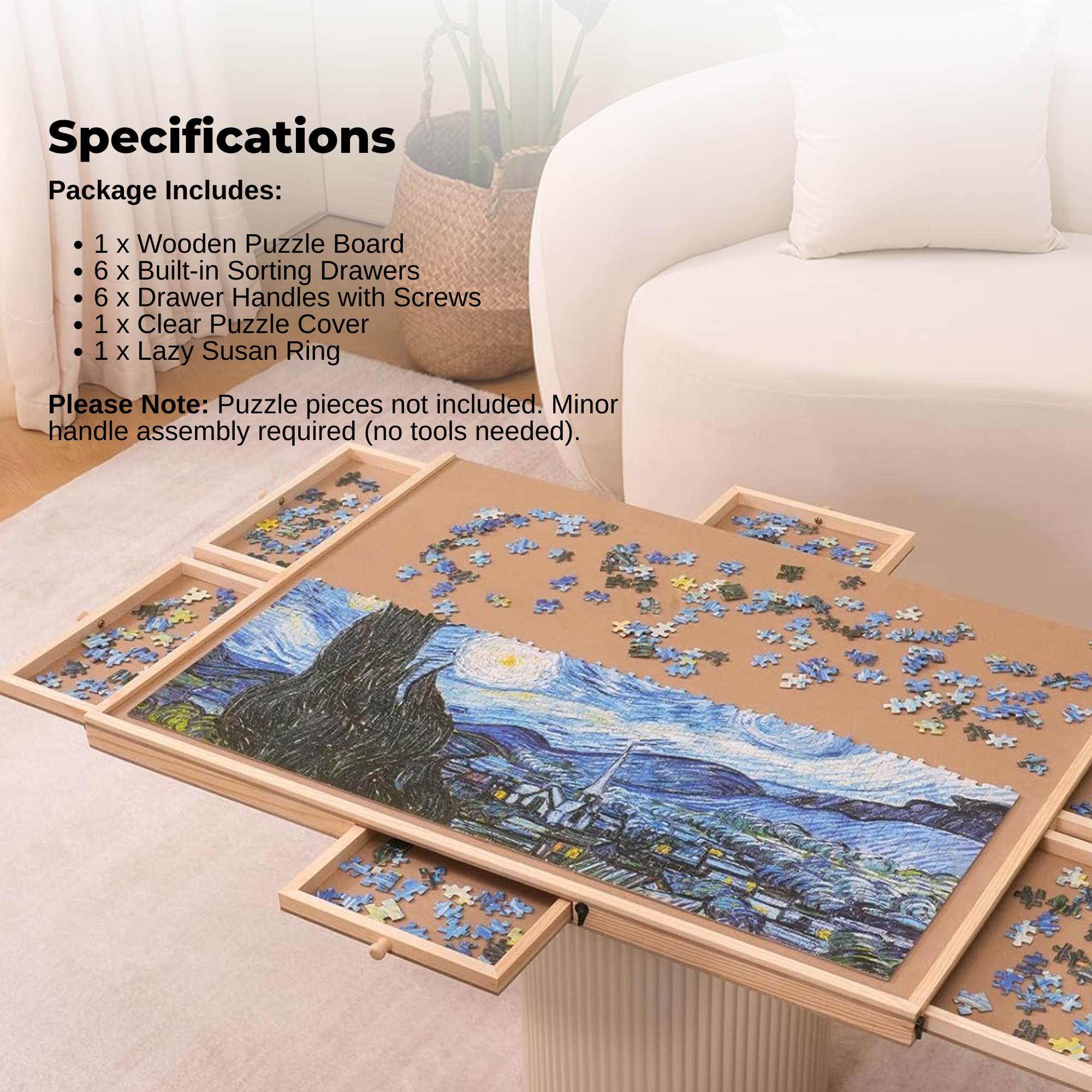 Social Hike 1500pcs Puzzle Board 6 Drawer with Cover - Wooden Rotating Tabletop 9