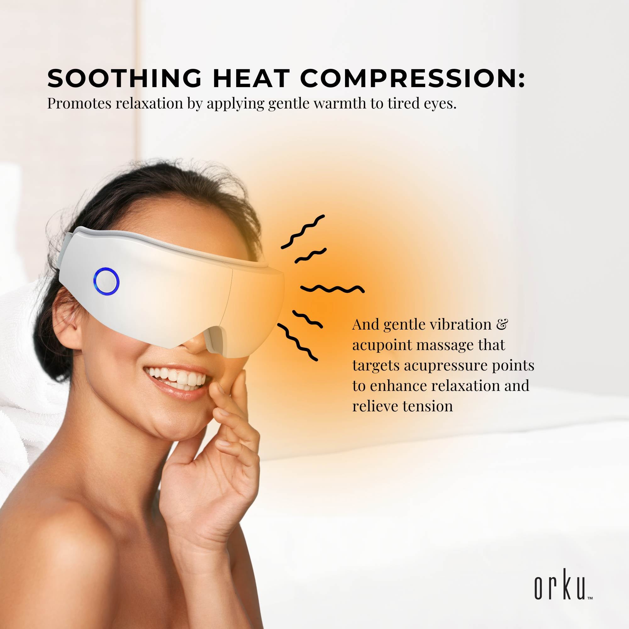 Orku Rechargeable Eye Massager – Vibration Heat Pressure Therapy with Bluetooth 3
