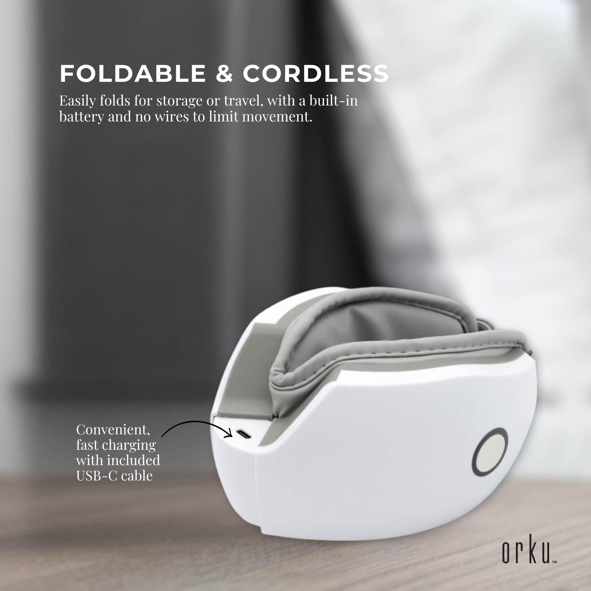 Orku Rechargeable Eye Massager – Vibration Heat Pressure Therapy with Bluetooth 5