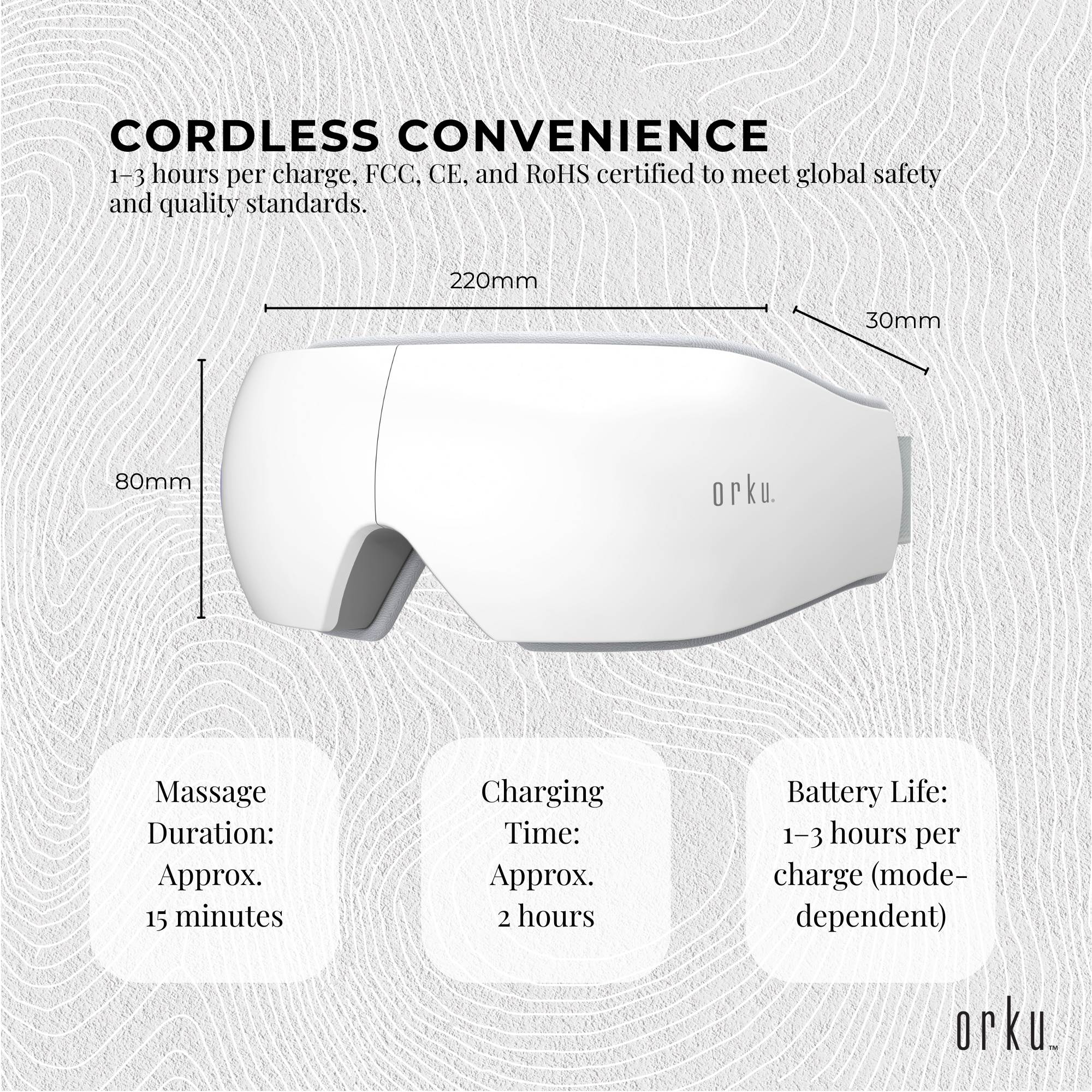 Orku Rechargeable Eye Massager – Vibration Heat Pressure Therapy with Bluetooth 6