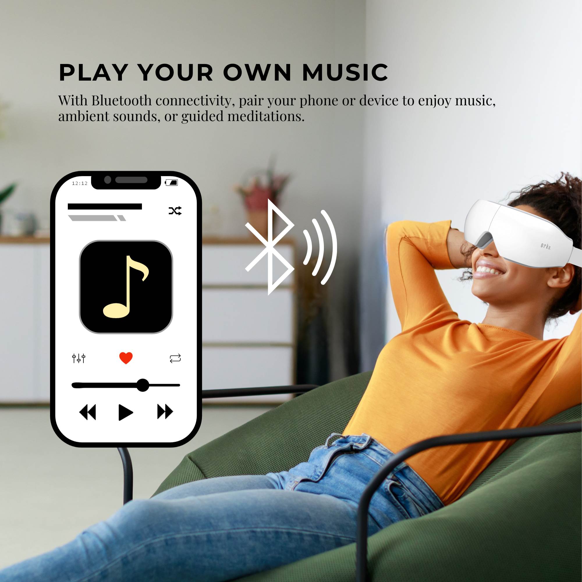 Orku Rechargeable Eye Massager – Vibration Heat Pressure Therapy with Bluetooth 8