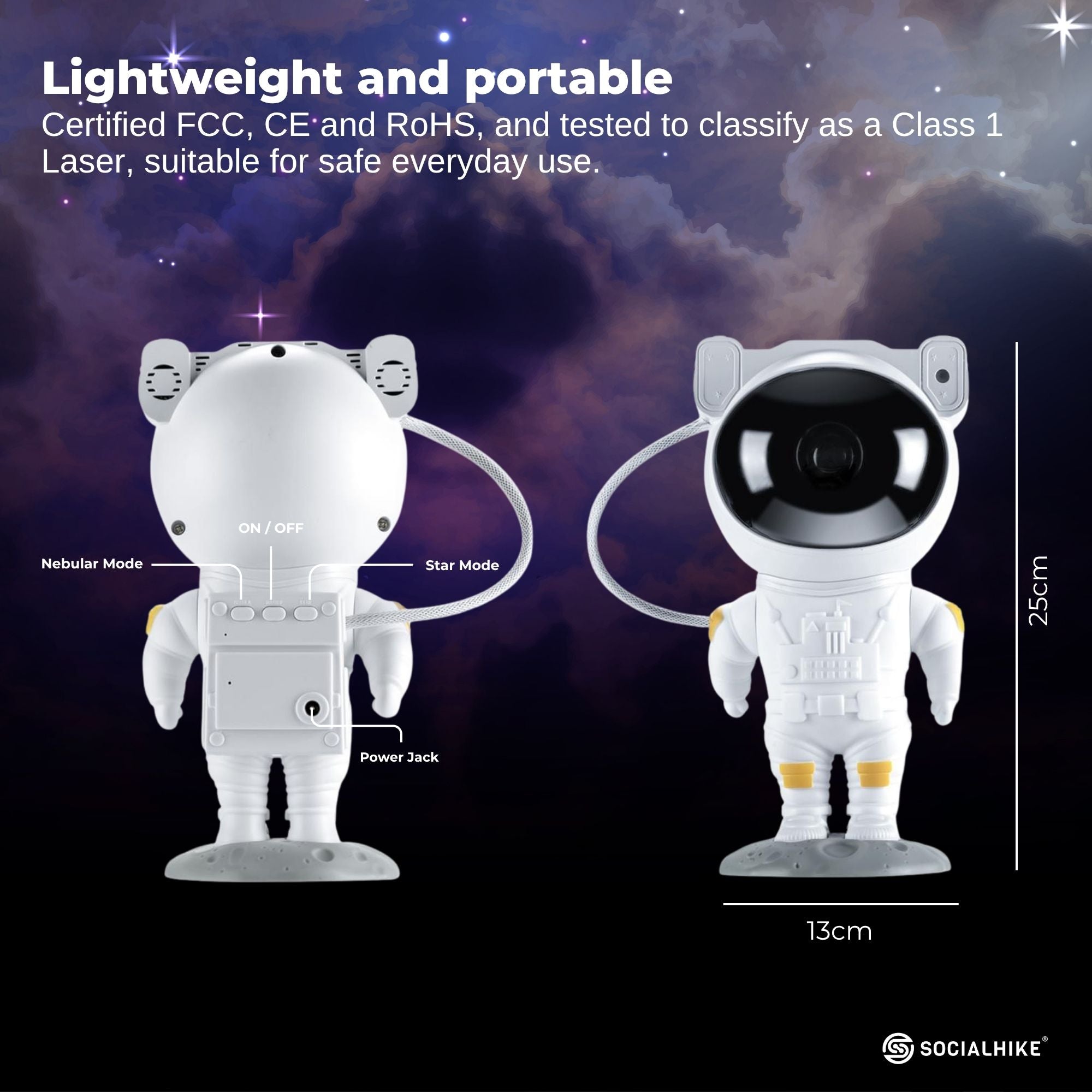 Social Hike Galaxy Star Projector - Colour LED Astronaut Night Light and Remote 3