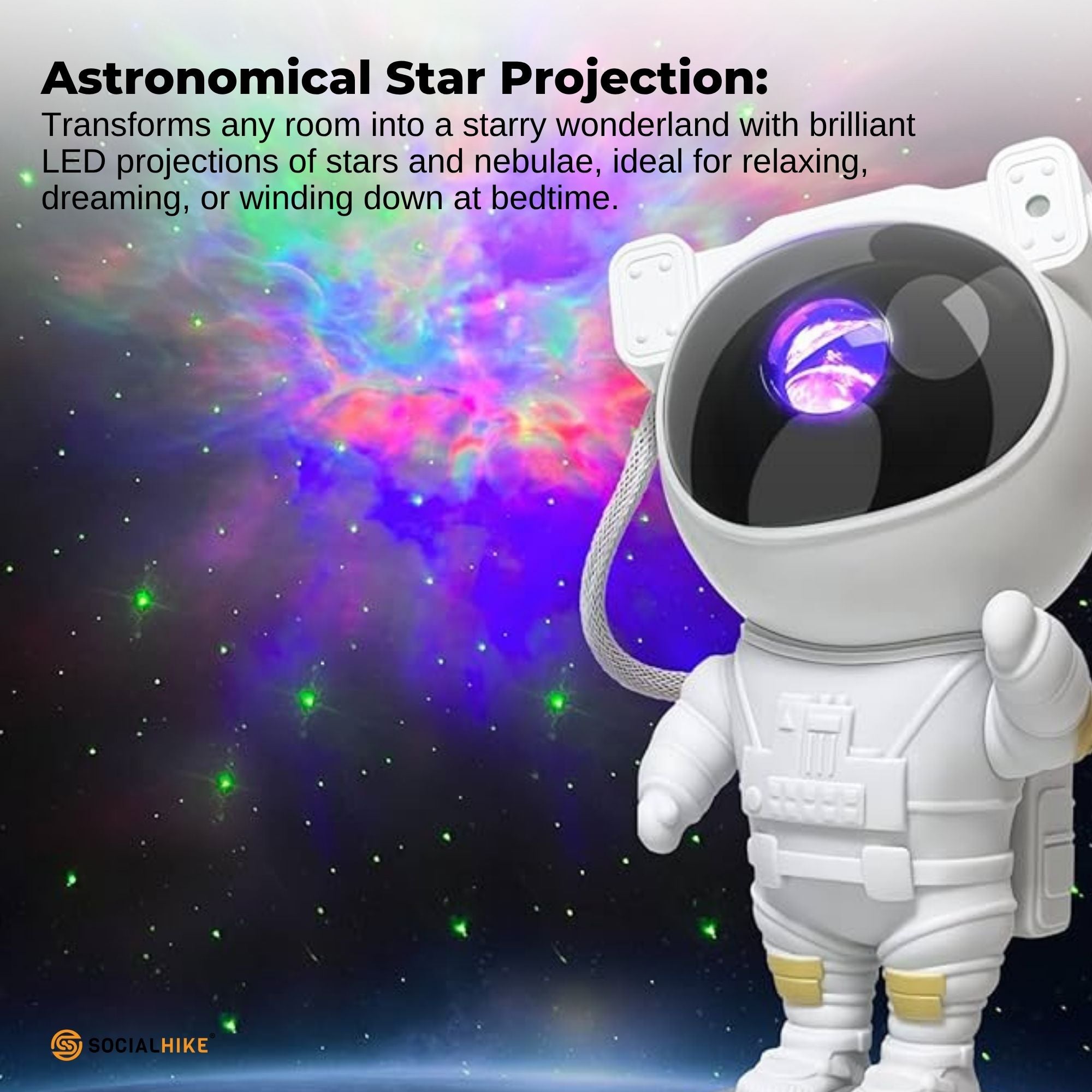 Social Hike Galaxy Star Projector - Colour LED Astronaut Night Light and Remote 4