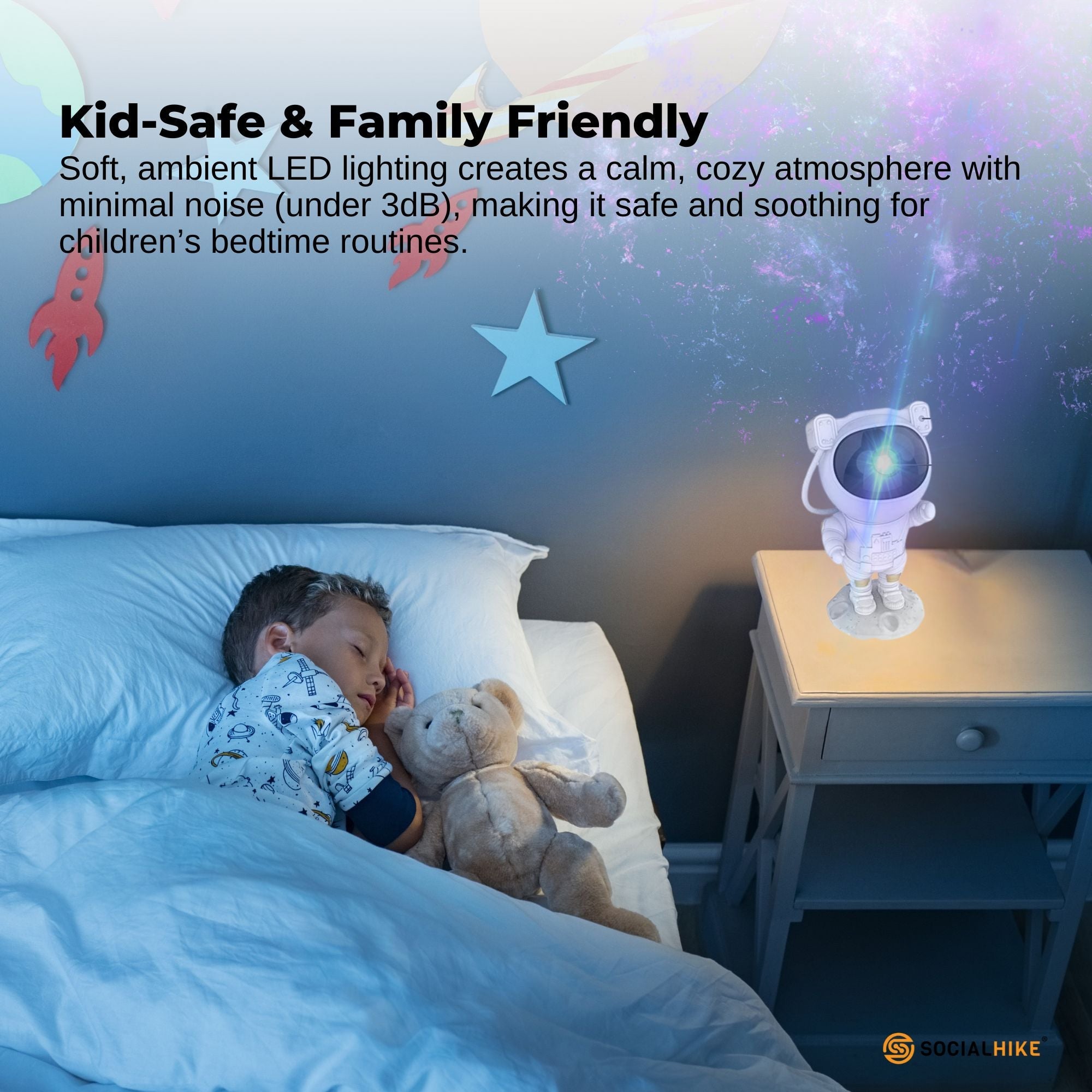 Social Hike Galaxy Star Projector - Colour LED Astronaut Night Light and Remote 6