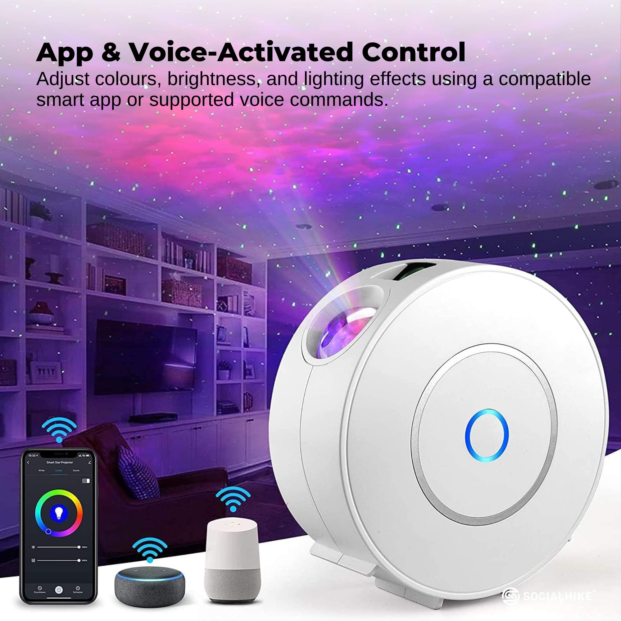 Social Hike Smart Galaxy Star Projector – WiFi LED Light App Voice Control White 3