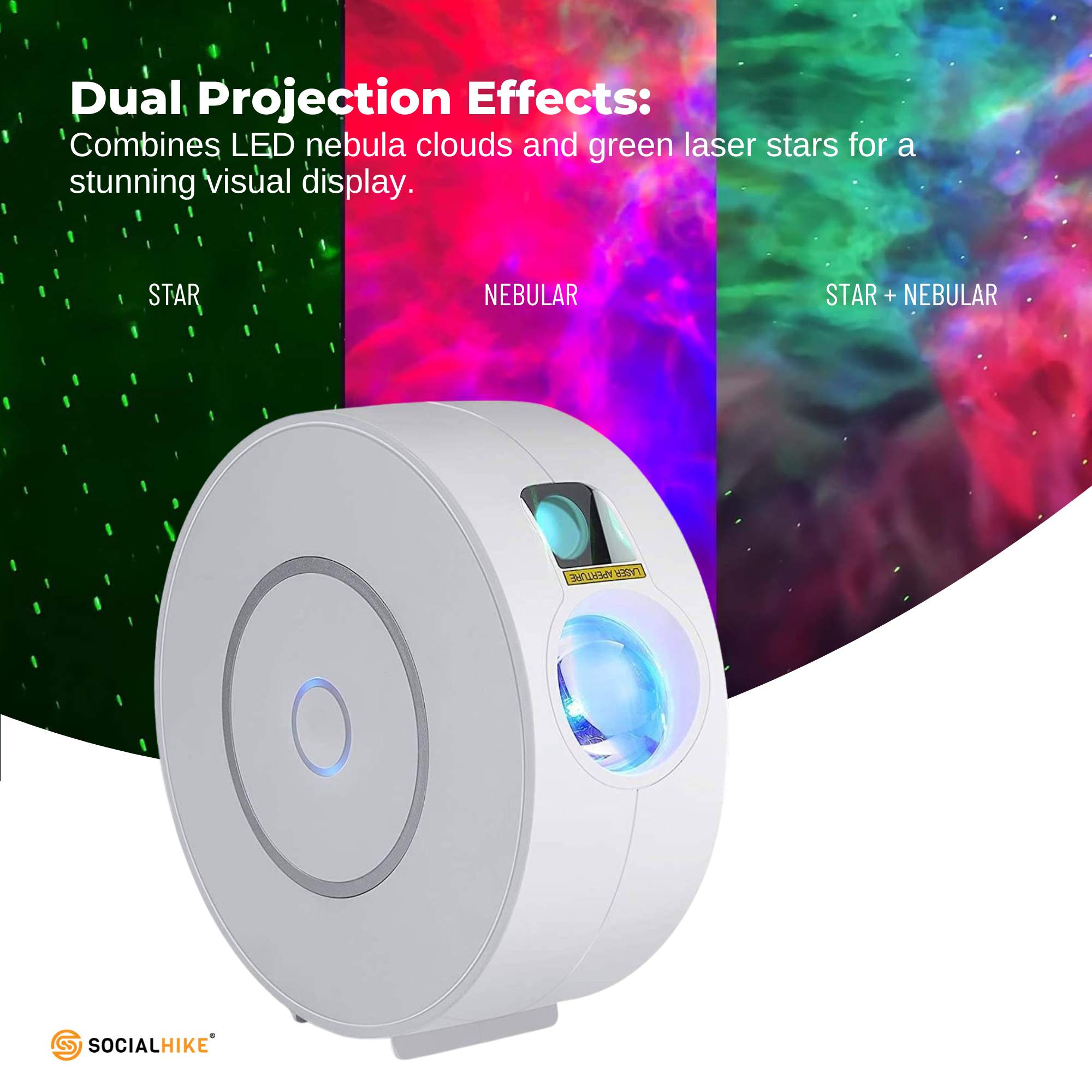 Social Hike Smart Galaxy Star Projector – WiFi LED Light App Voice Control White 4