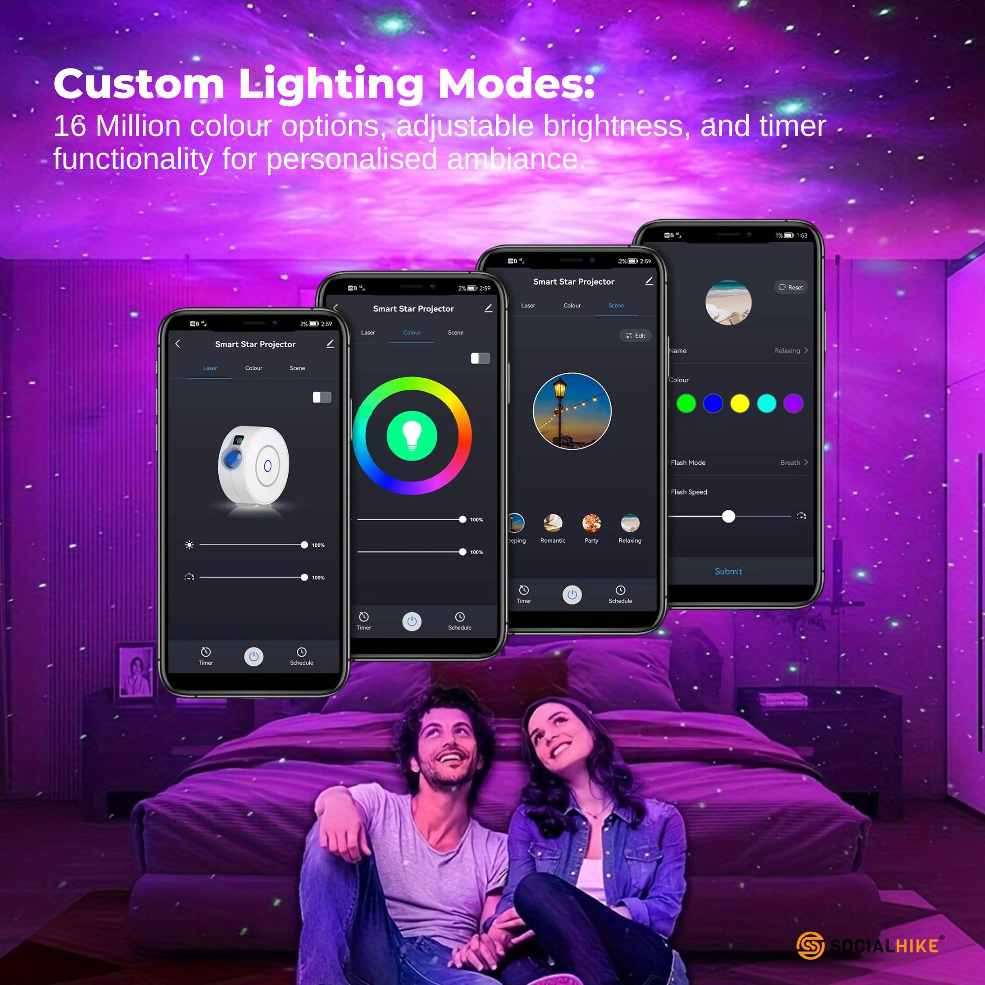 Social Hike Smart Galaxy Star Projector – WiFi LED Light App Voice Control White 5