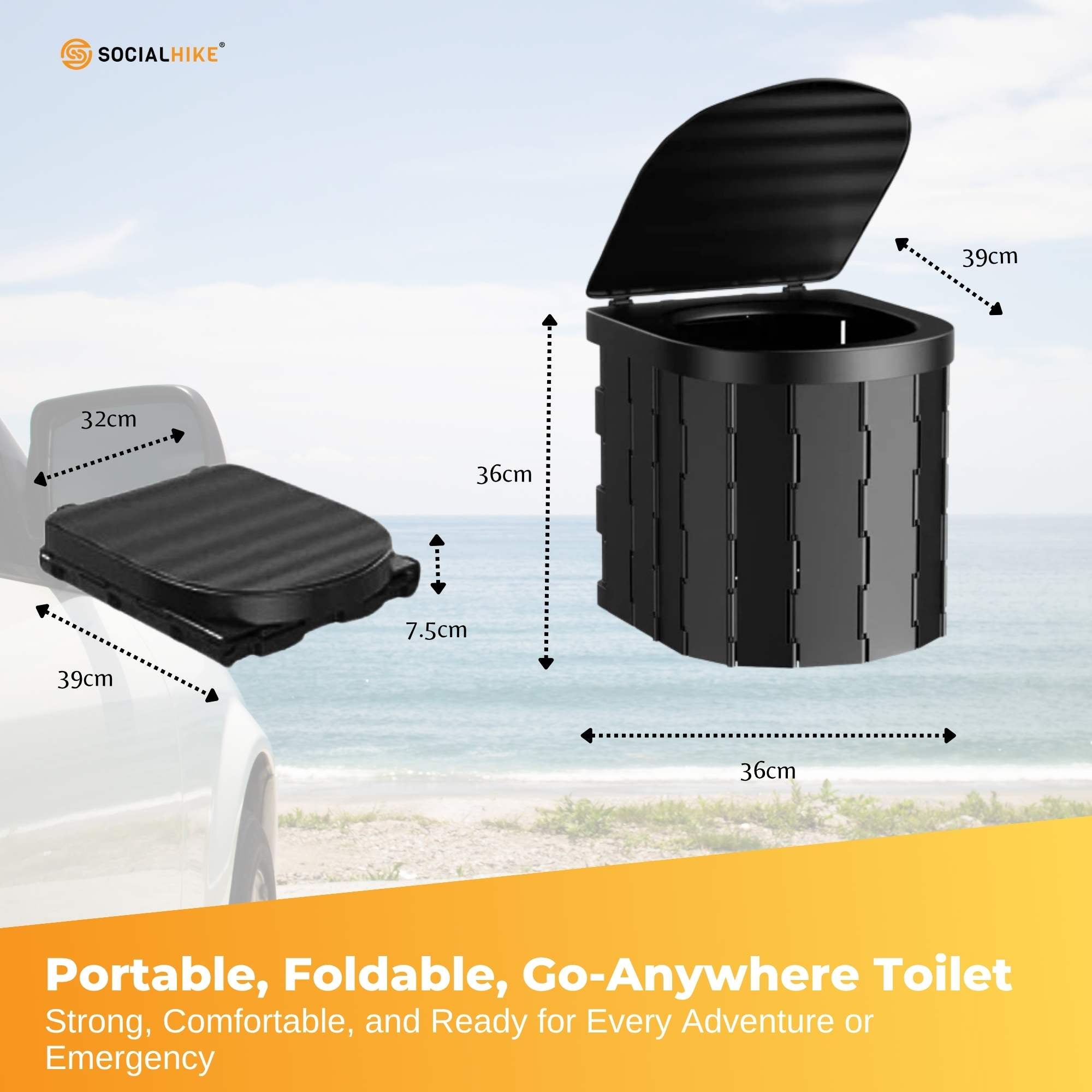Social Hike Portable Folding Camping Toilet - Outdoor Lightweight Compact Potty 7