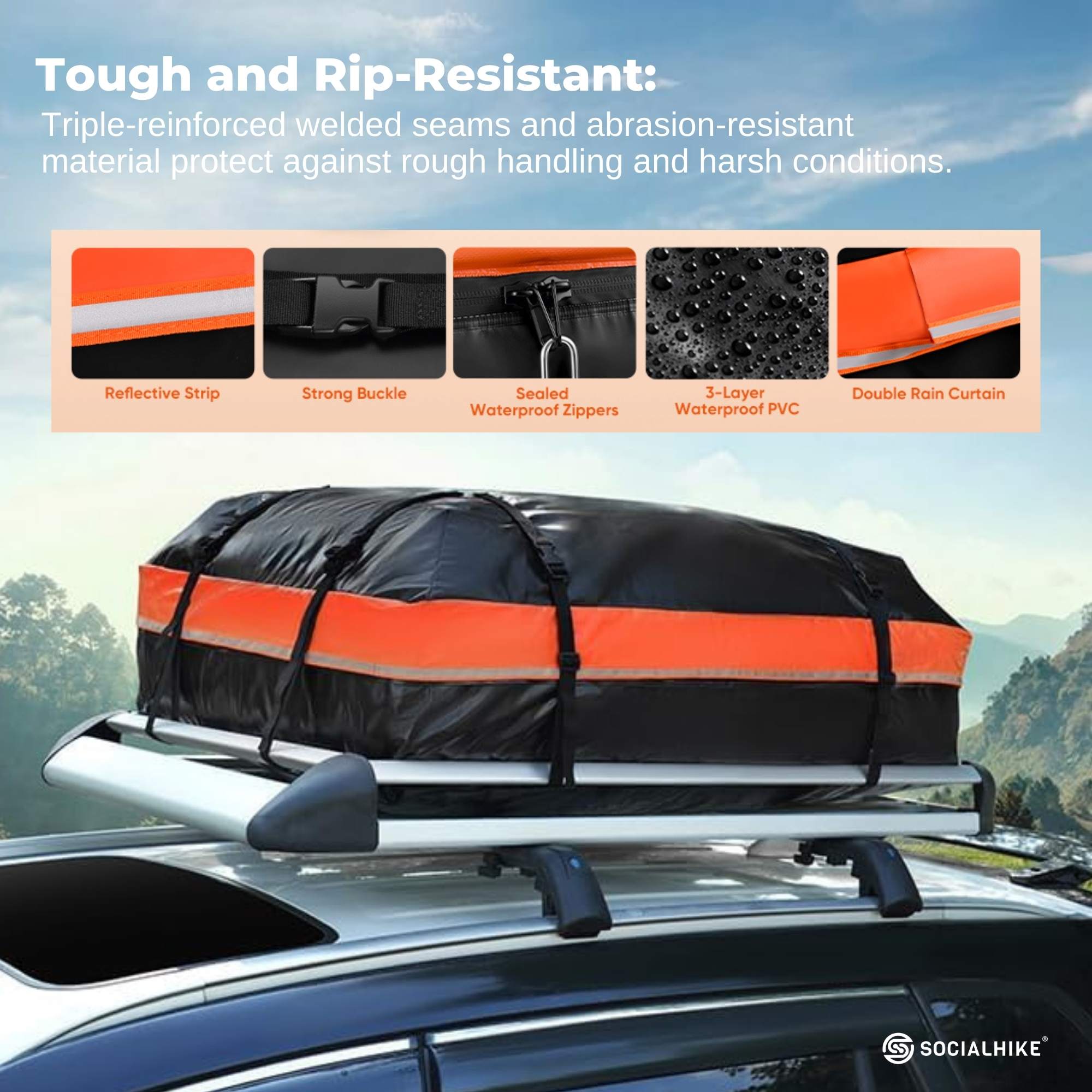 Social Hike 428L Car Rooftop Storage Carrier - Soft-Shell Waterproof Roof Bag 5