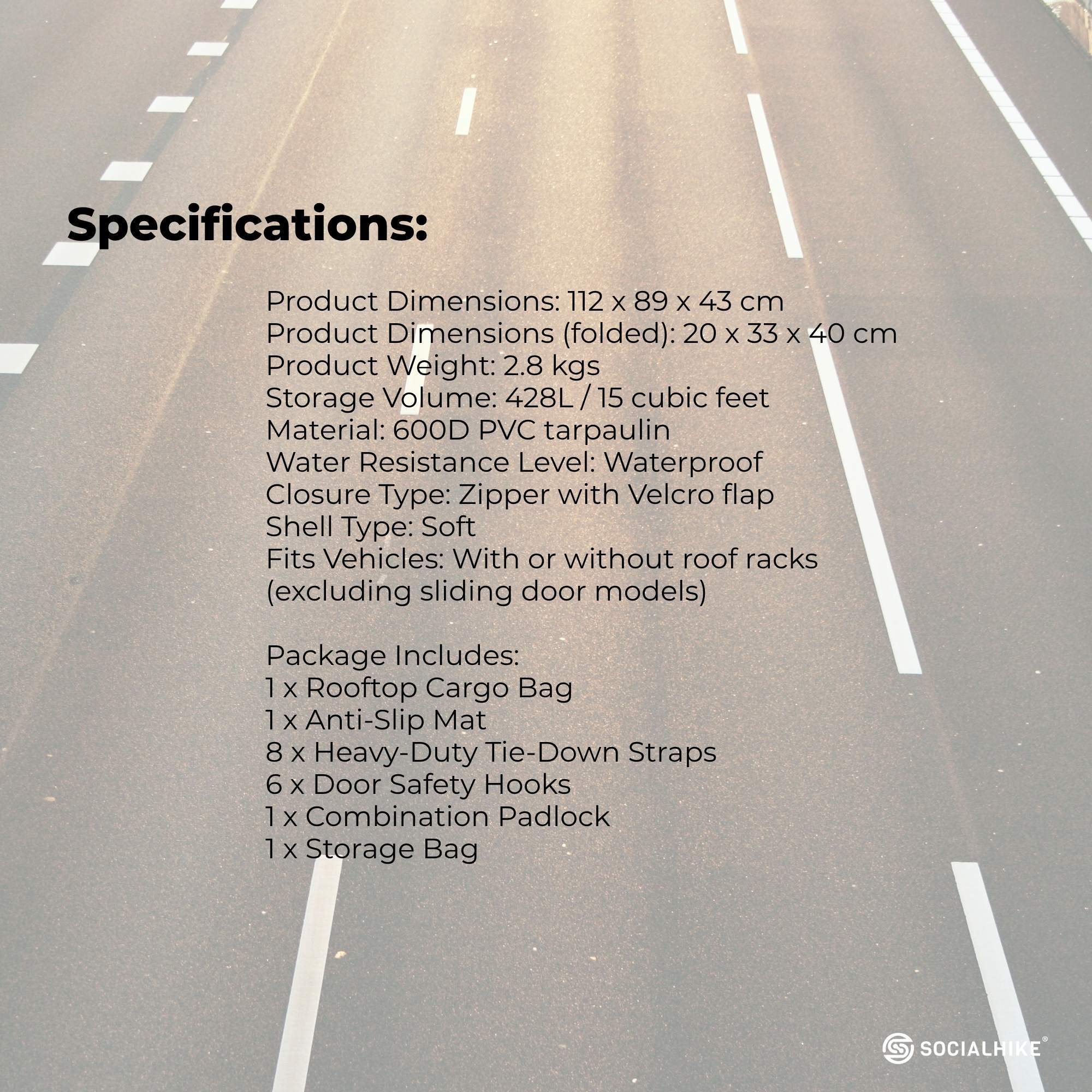 Social Hike 428L Car Rooftop Storage Carrier - Soft-Shell Waterproof Roof Bag 9