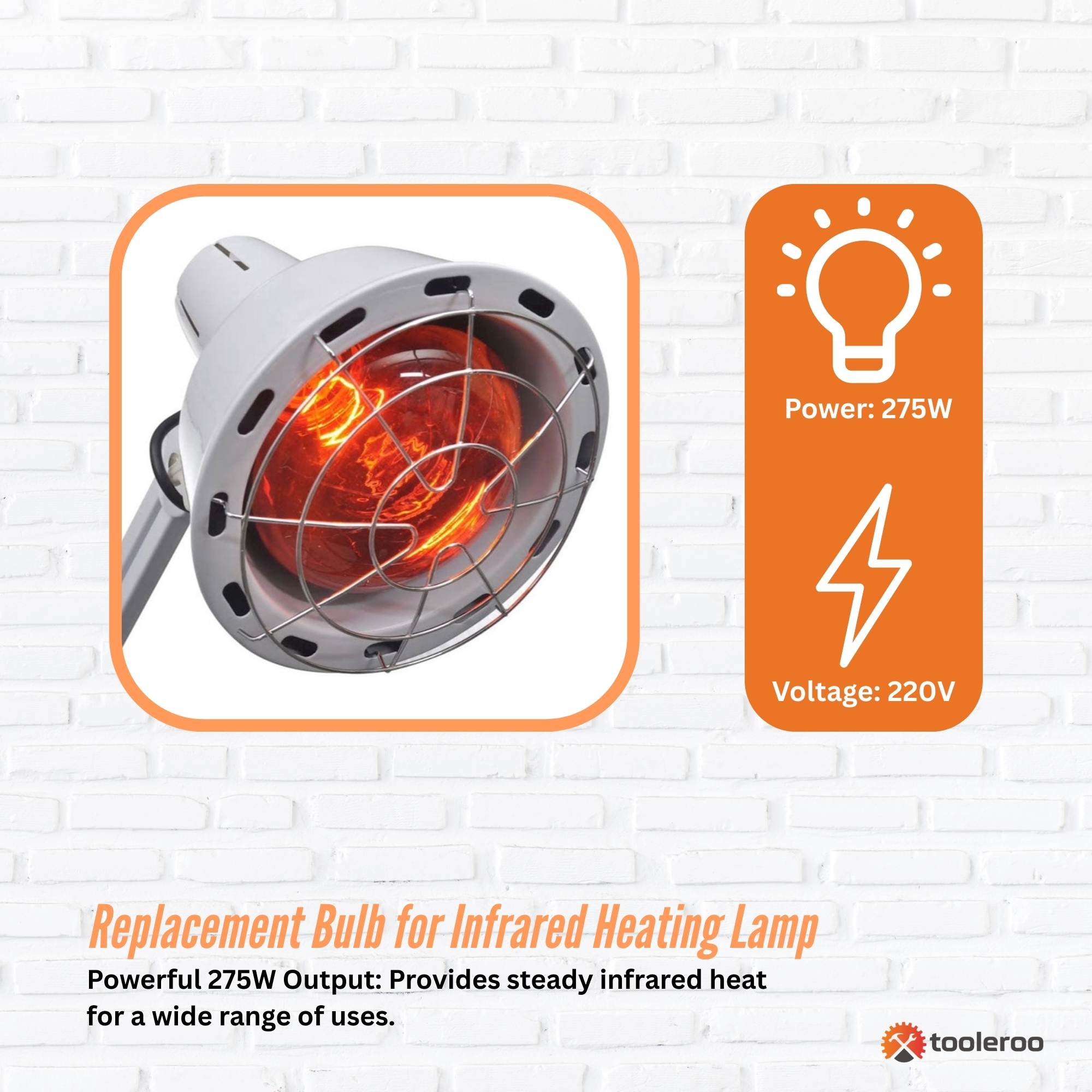 Tooleroo 275W Infrared Heat Lamp Bulb - Red Edison Screw Therapy Light YC-868B 3