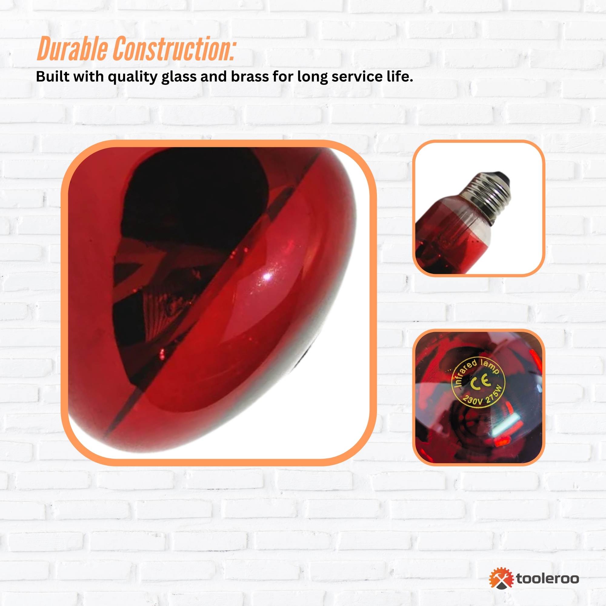 Tooleroo 275W Infrared Heat Lamp Bulb - Red Edison Screw Therapy Light YC-868B 5