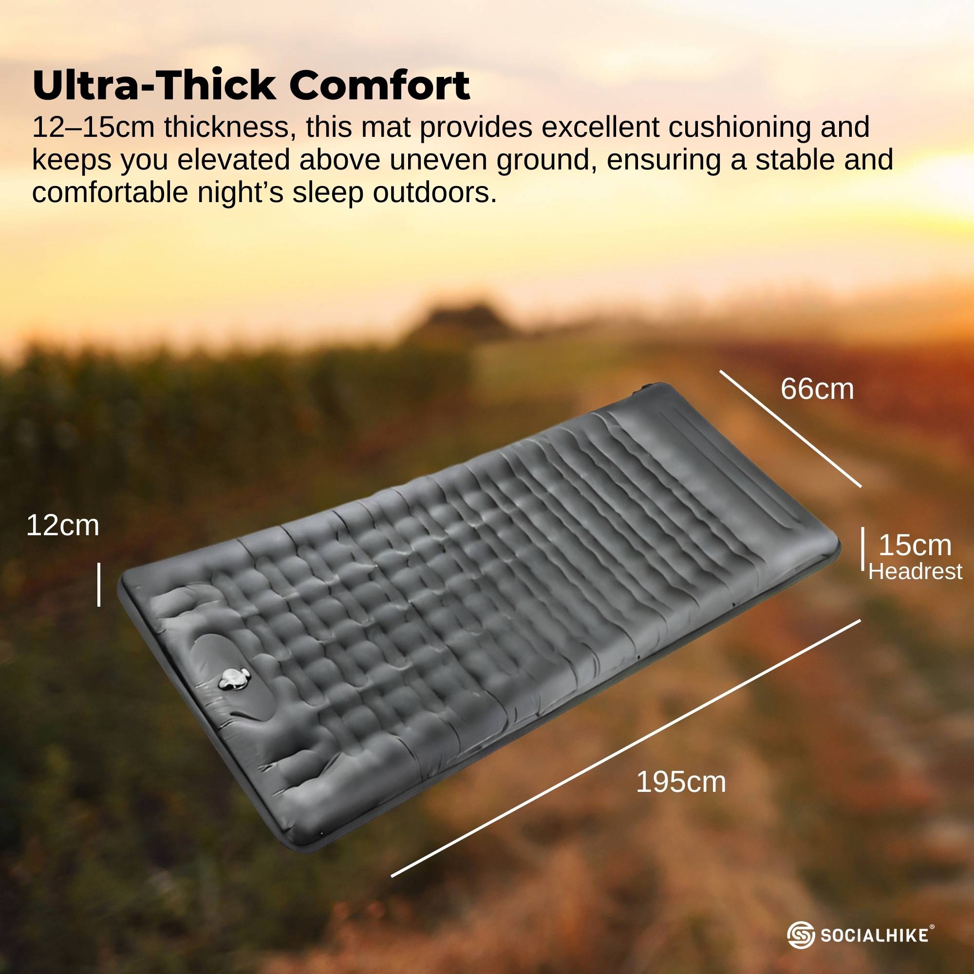 Social Hike Step-Inflating Camping Mattress Lightweight Waterproof Sleeping Grey 3