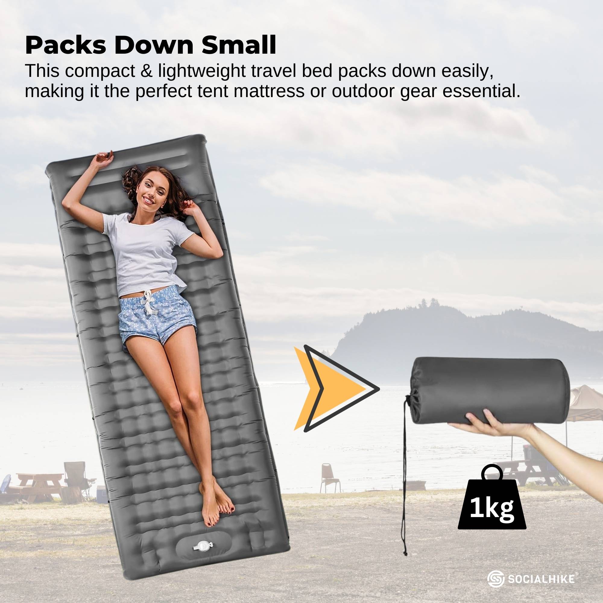 Social Hike Step-Inflating Camping Mattress Lightweight Waterproof Sleeping Grey 4