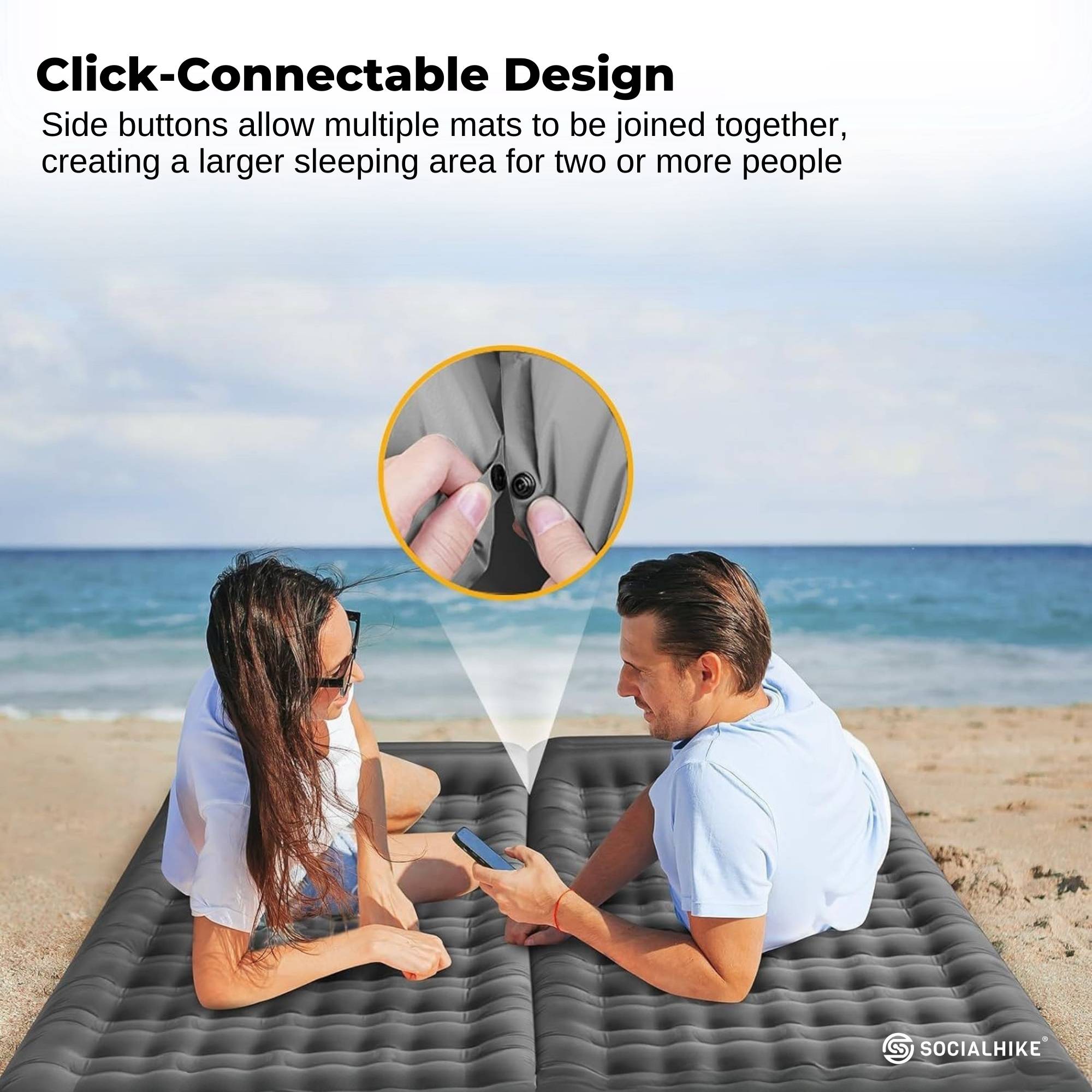 Social Hike Step-Inflating Camping Mattress Lightweight Waterproof Sleeping Grey 6