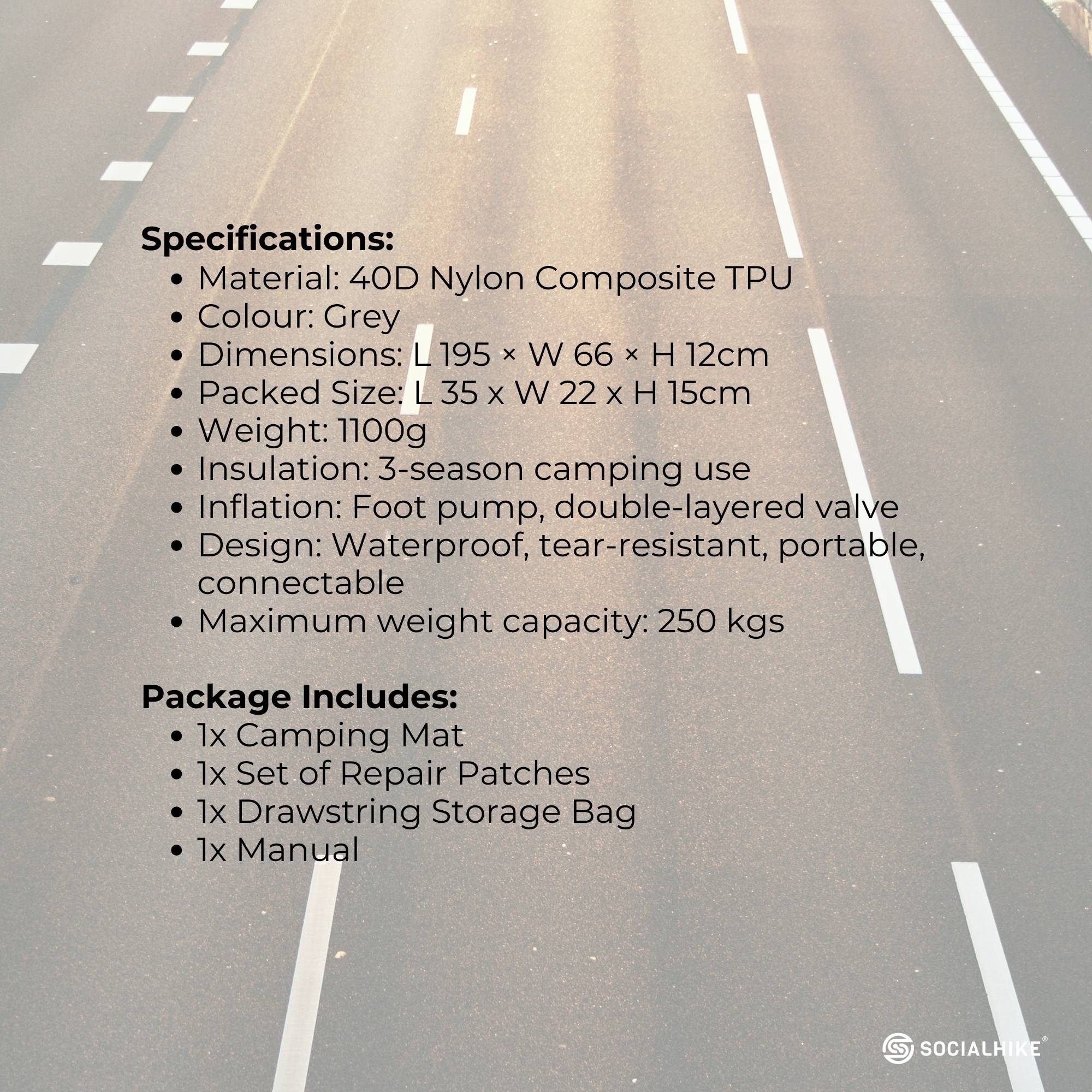 Social Hike Step-Inflating Camping Mattress Lightweight Waterproof Sleeping Grey 9