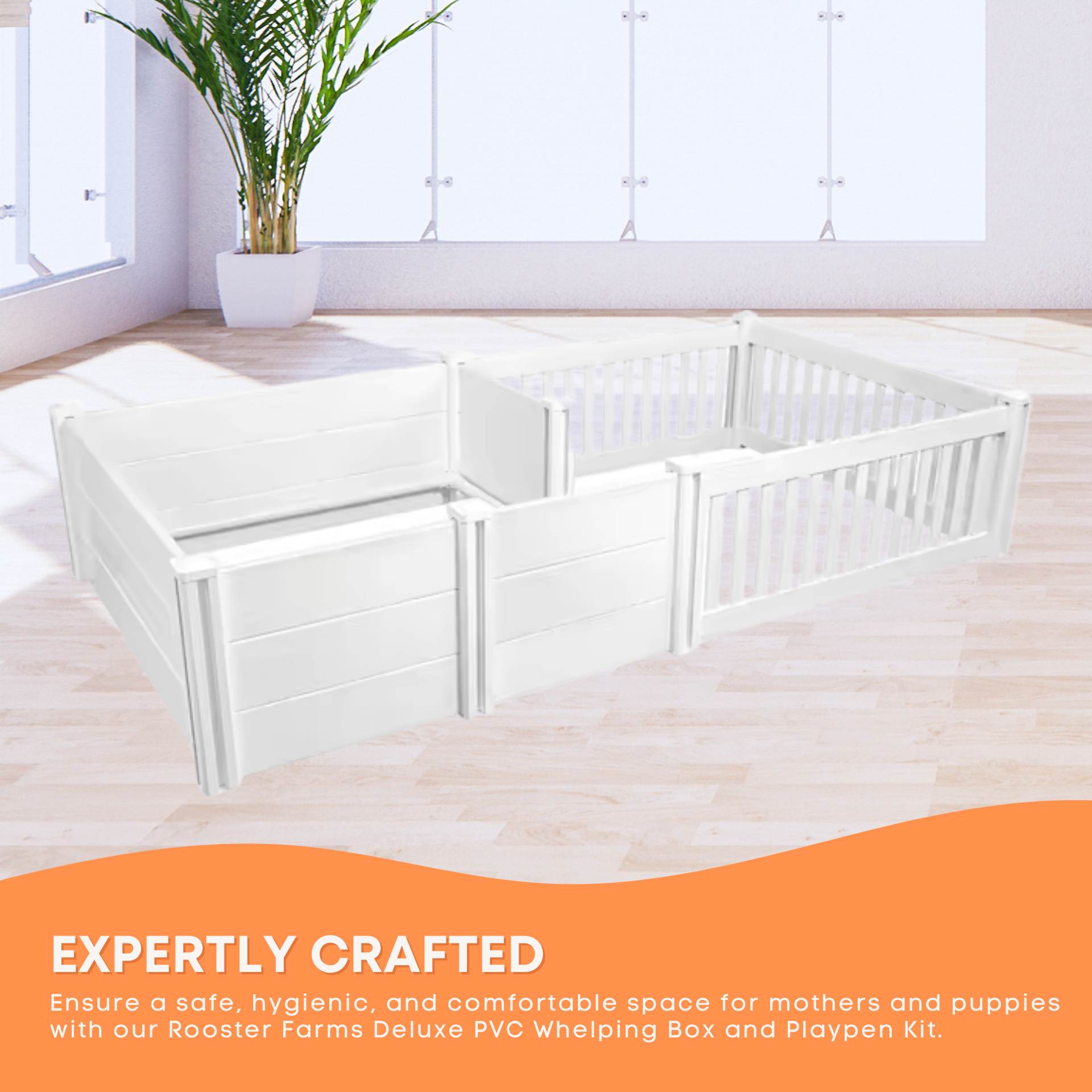 Rooster Farms PVC Dog Whelping Box + Play Pen 1.9m x .95m x 0.48m - Birthing Kit 3