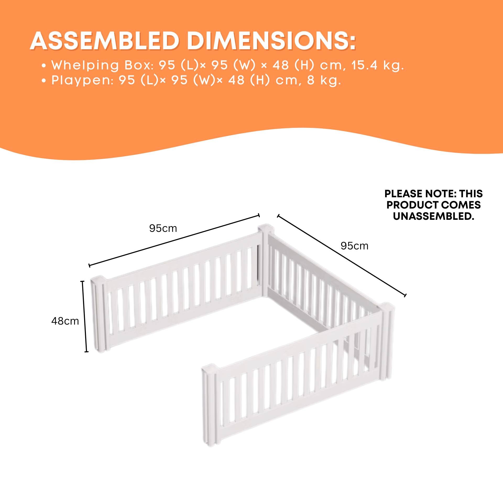 Rooster Farms PVC Dog Play Pen Extension for Whelping Box - 95cm x 95cm x 48cm 5