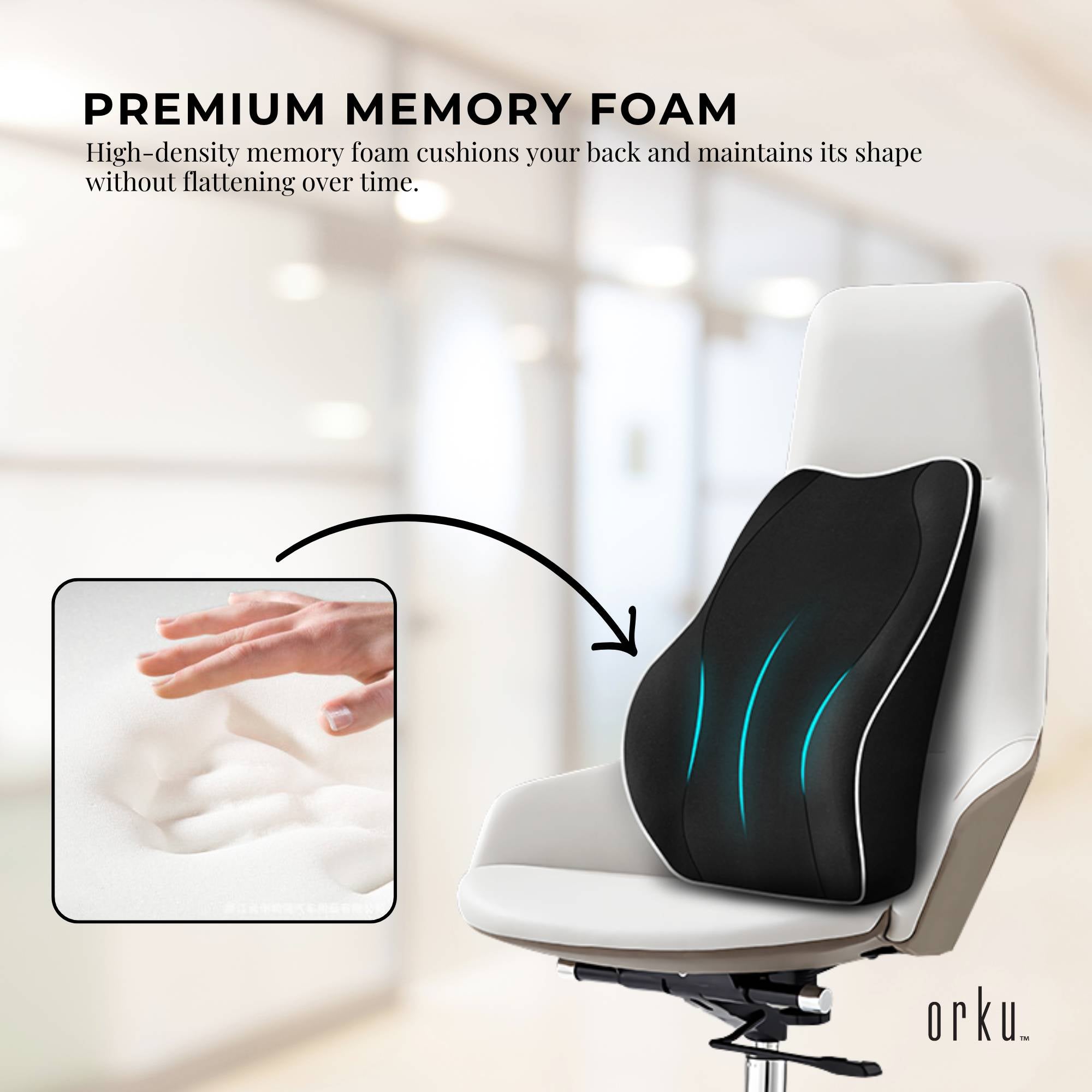 Orku Ergonomic Lumbar Cushion - Memory Foam Back Support Car Office Gaming Chair 4