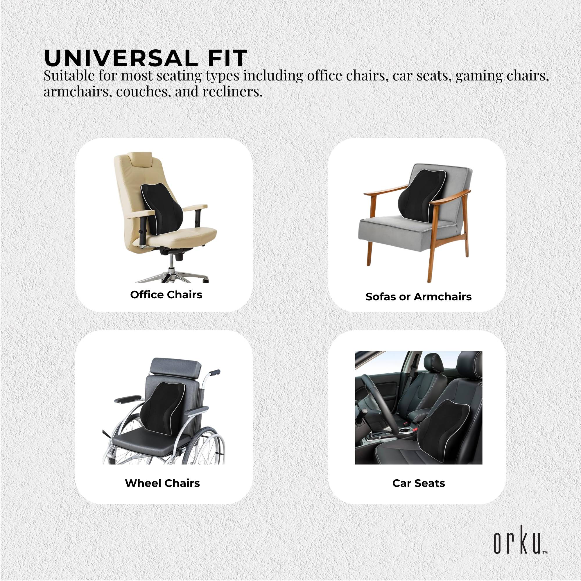 Orku Ergonomic Lumbar Cushion - Memory Foam Back Support Car Office Gaming Chair 5