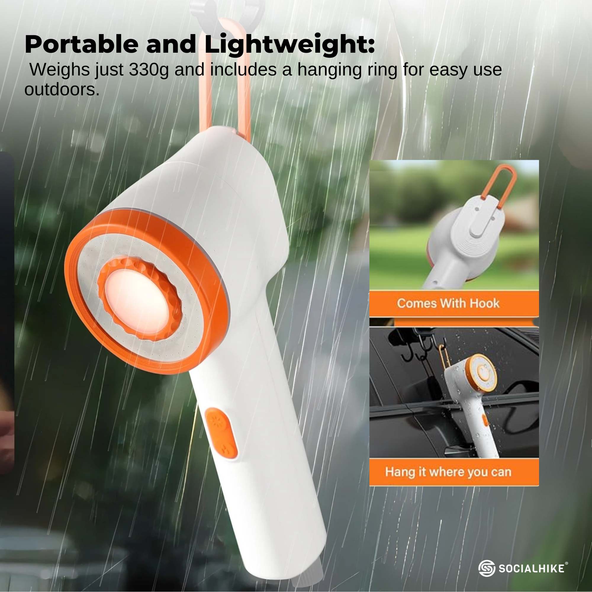 Social Hike Portable Camping Shower Head - Outdoor Rechargeable Pump LED Light 7
