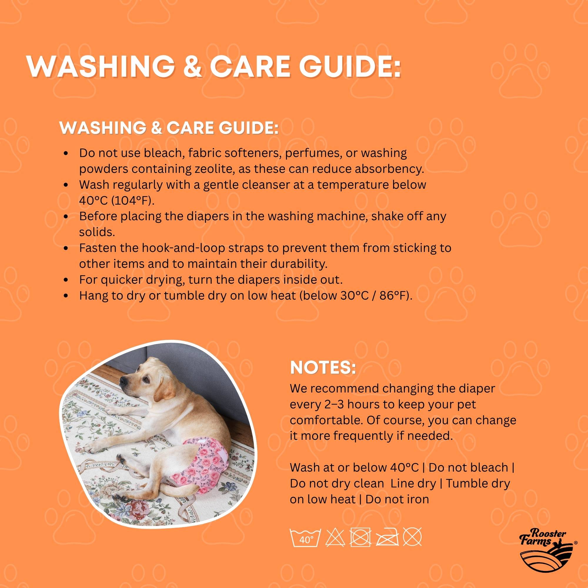 Rooster Farms Male Dog Diapers Medium 3Pk - Washable Reusable Nappies Hook/Loop 9