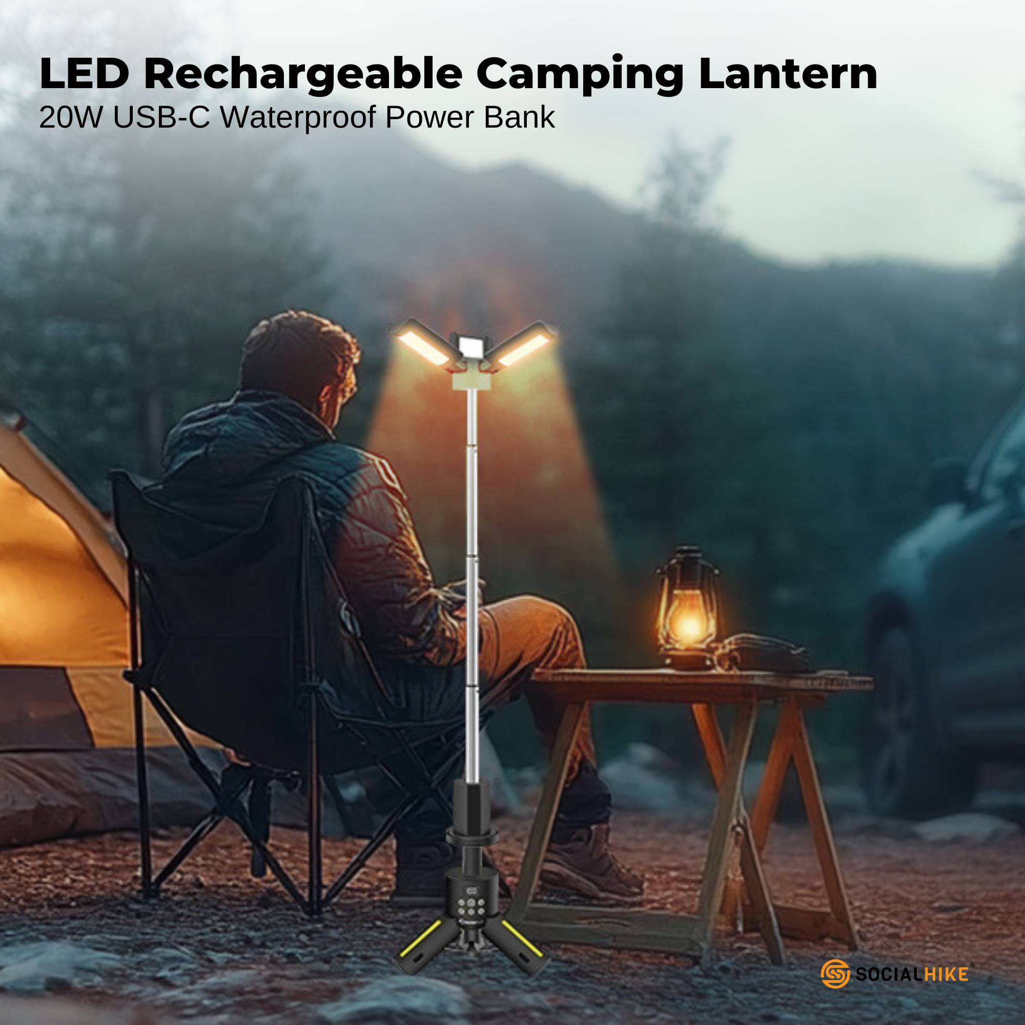 Social Hike Rechargeable Telescopic Camping Light - Outdoor LED 20W Lantern 3