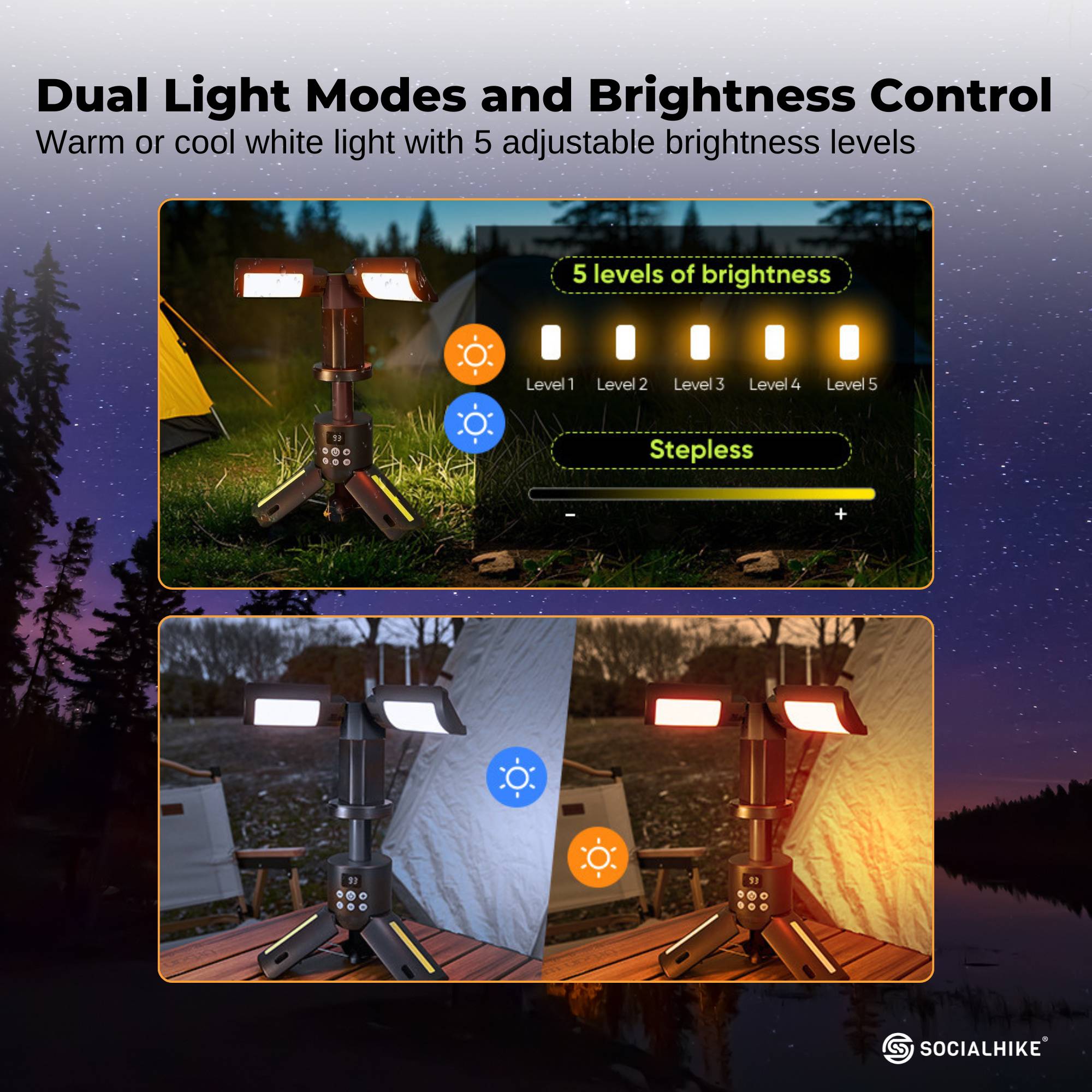 Social Hike Rechargeable Telescopic Camping Light - Outdoor LED 20W Lantern 4