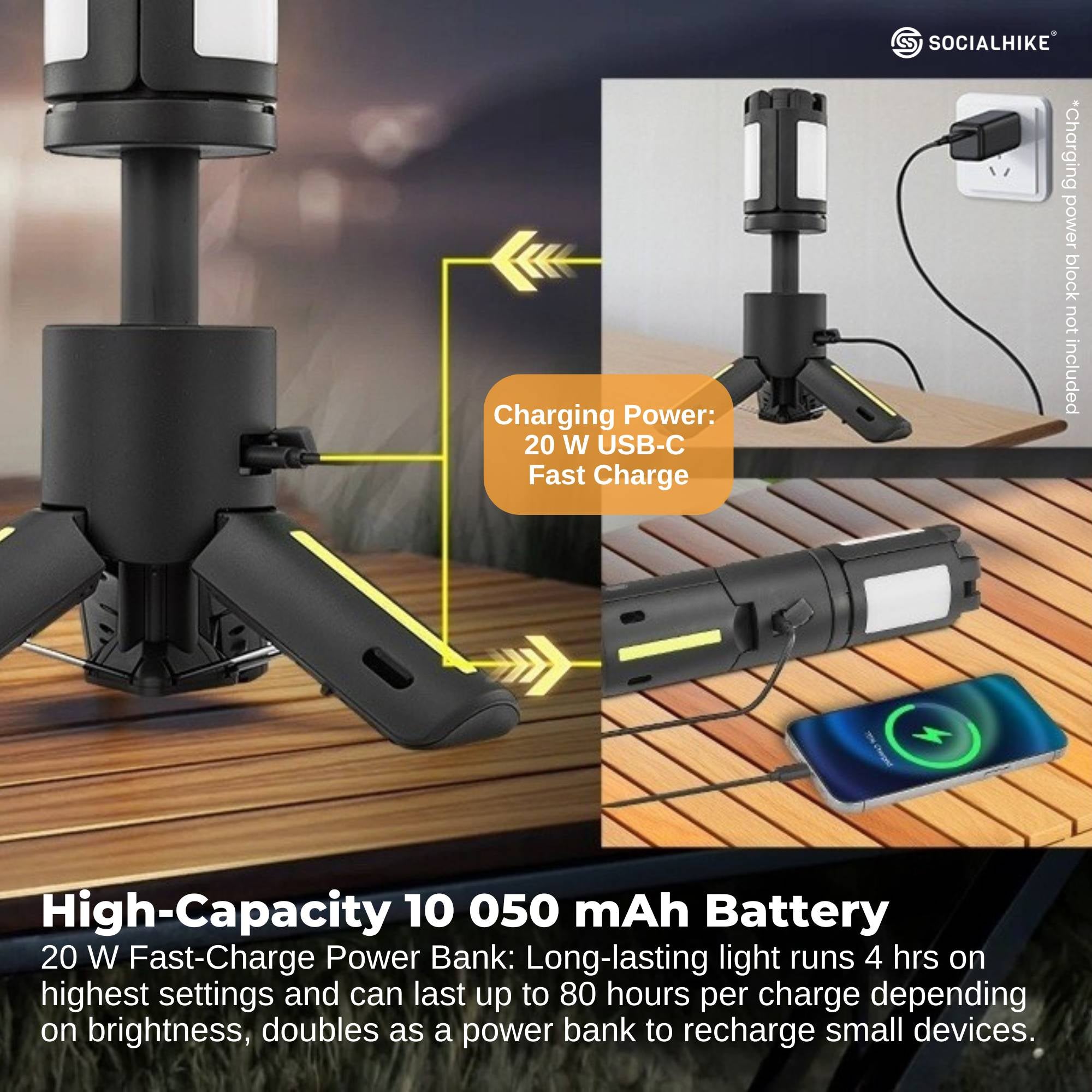 Social Hike Rechargeable Telescopic Camping Light - Outdoor LED 20W Lantern 6