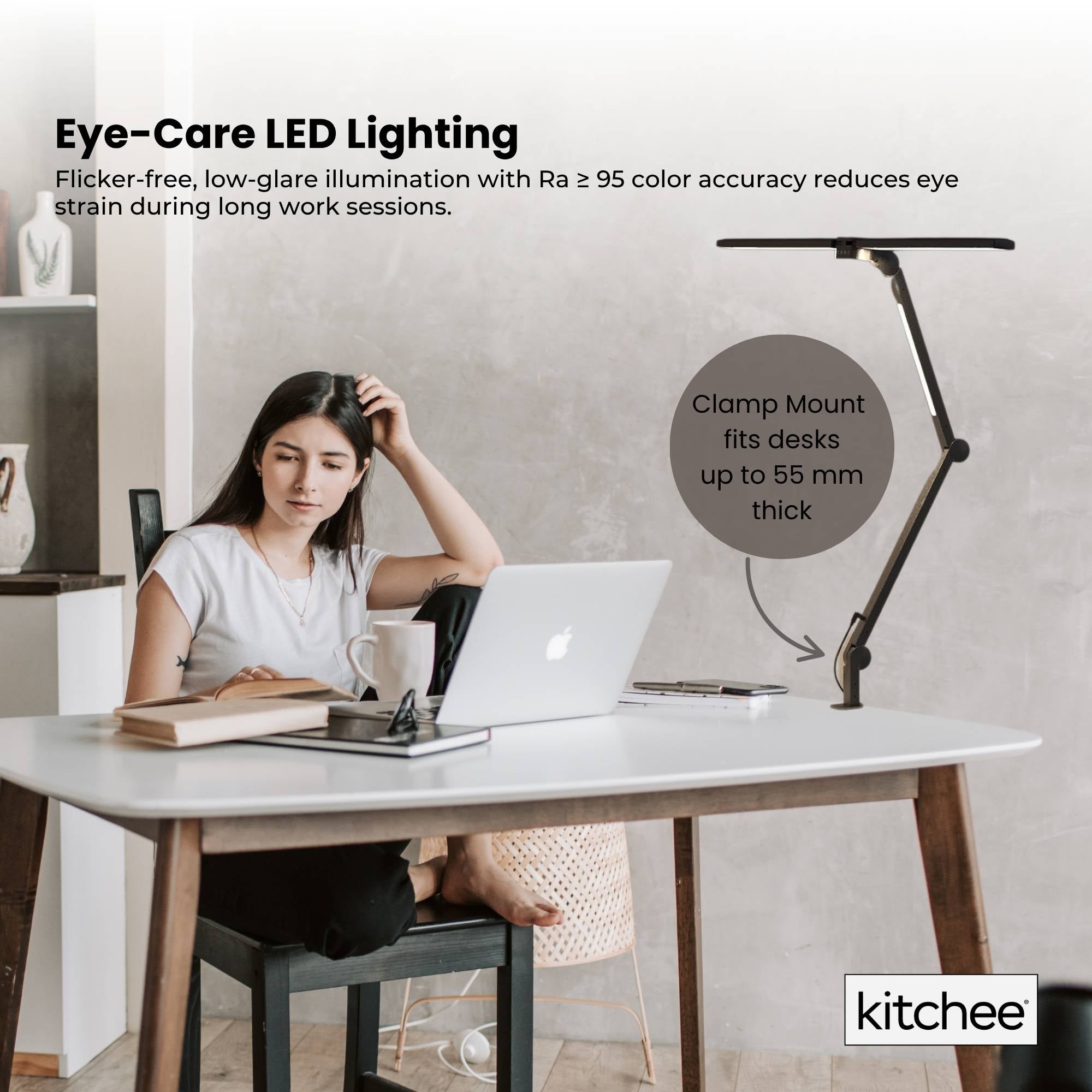 Kitchee Tri-Fold LED Desk Lamp with Clamp - Swinging Arm Eye-Care Dimmable Light 4