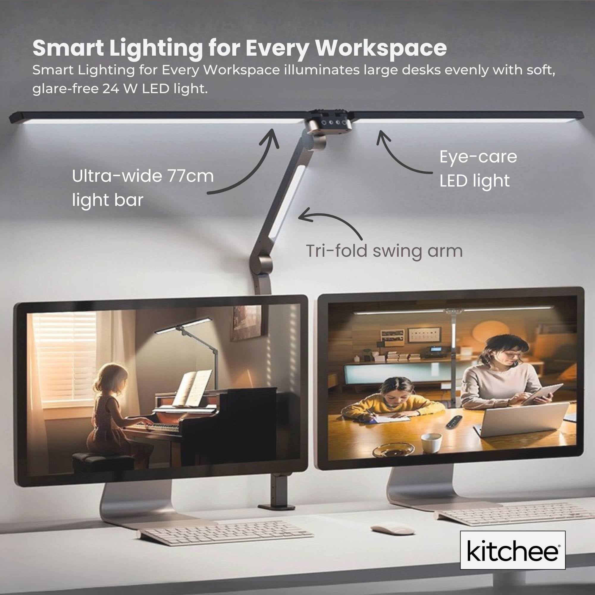 Kitchee Tri-Fold LED Desk Lamp with Clamp - Swinging Arm Eye-Care Dimmable Light 6