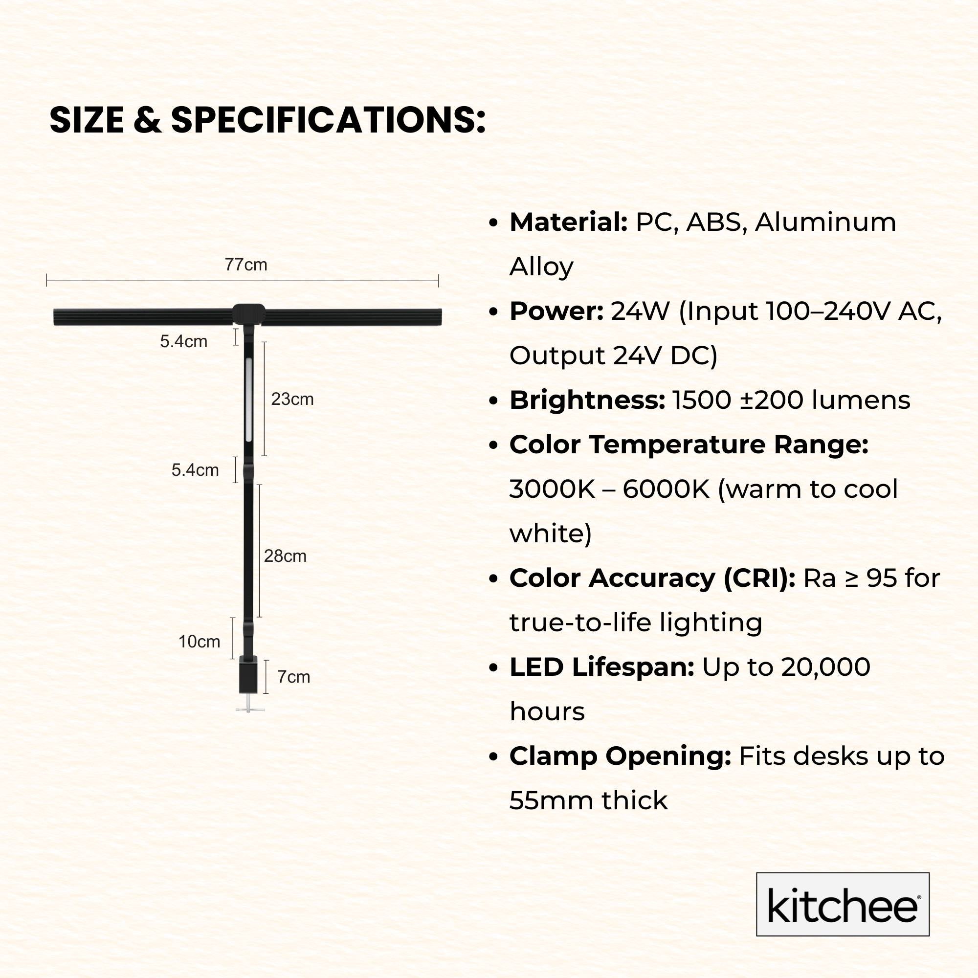 Kitchee Tri-Fold LED Desk Lamp with Clamp - Swinging Arm Eye-Care Dimmable Light 7